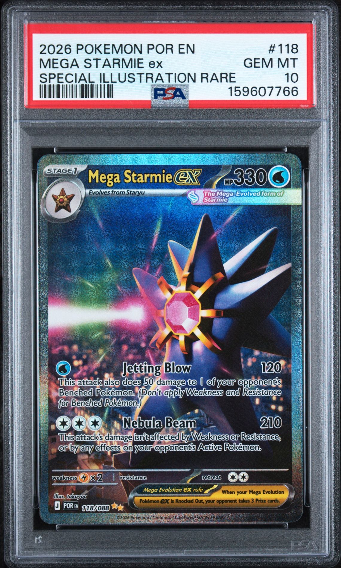2026 Pokemon Por En-Perfect Order Mega Starmie Ex #118 (Special Illustration Rare) Gem Mt 10 front view - PSA graded GEM MT 10