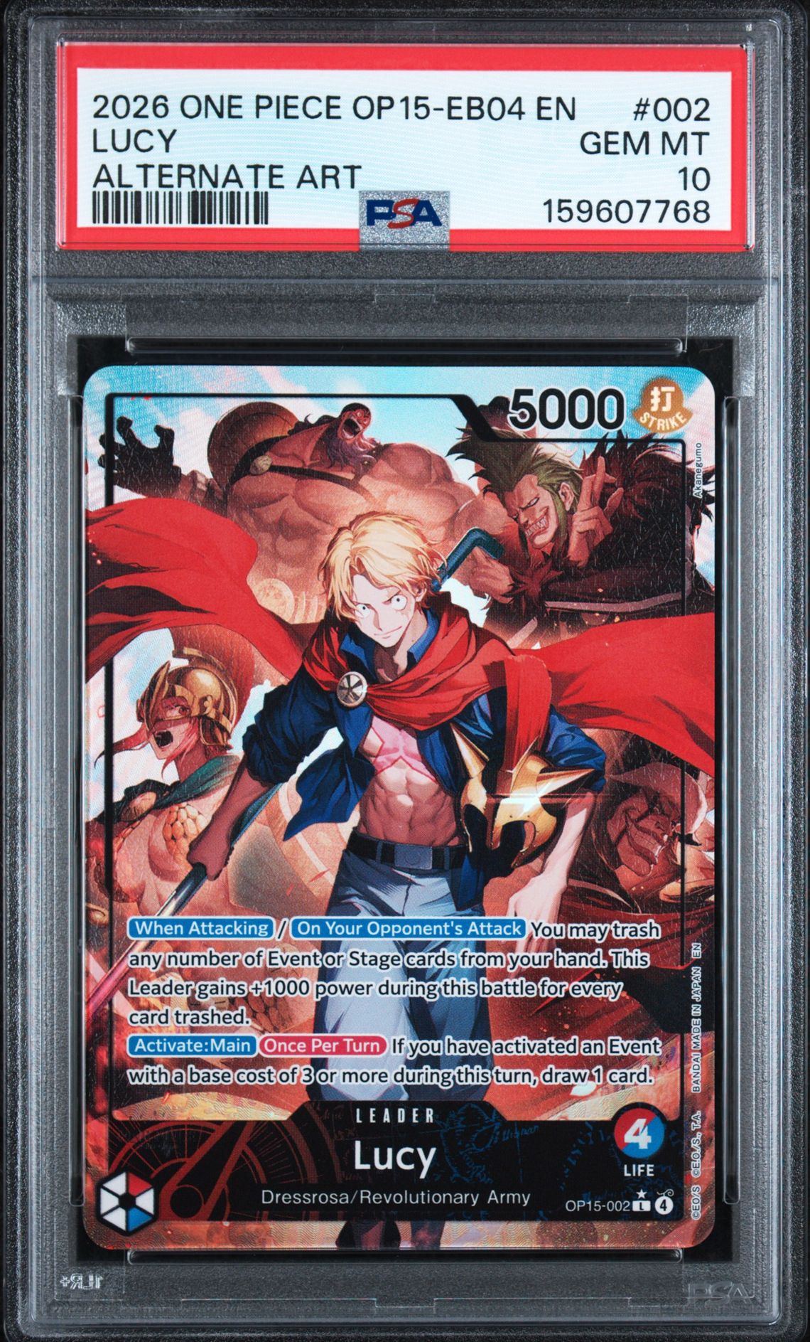 2026 One Piece Op15-Eb04-Adventure On Kami's Island Lucy #002 (Alternate Art) Gem Mt 10 front