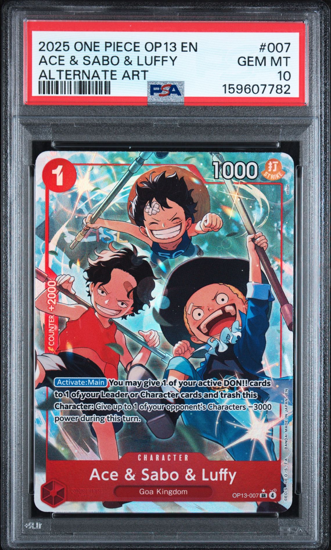 2025 One Piece Op13-Carrying On His Will Ace & Sabo & Luffy #007 (Alternate Art) Gem Mt 10 front
