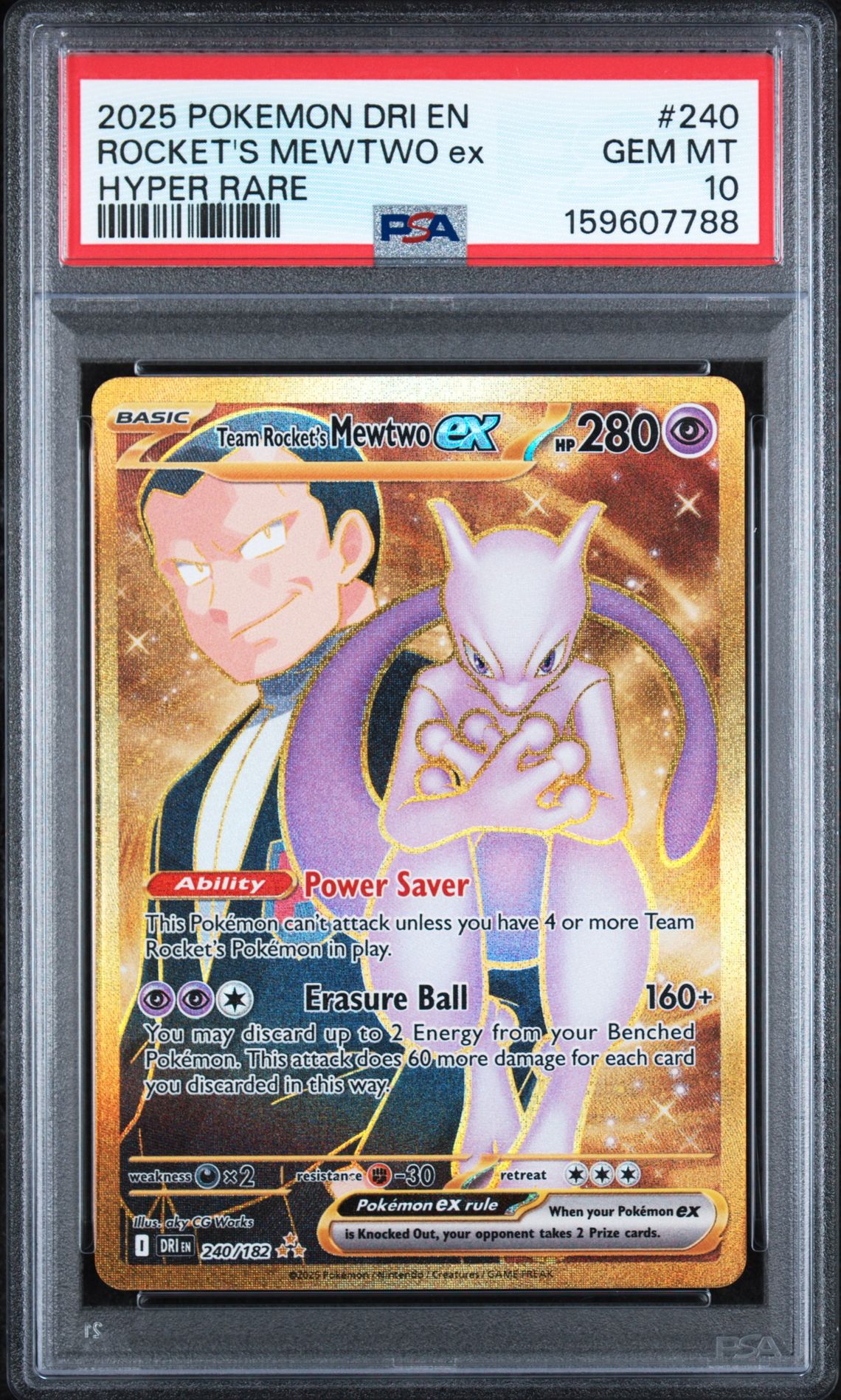 2025 Pokemon Dri En-Destined Rivals Rocket's Mewtwo Ex #240 (Hyper Rare) Gem Mt 10 front