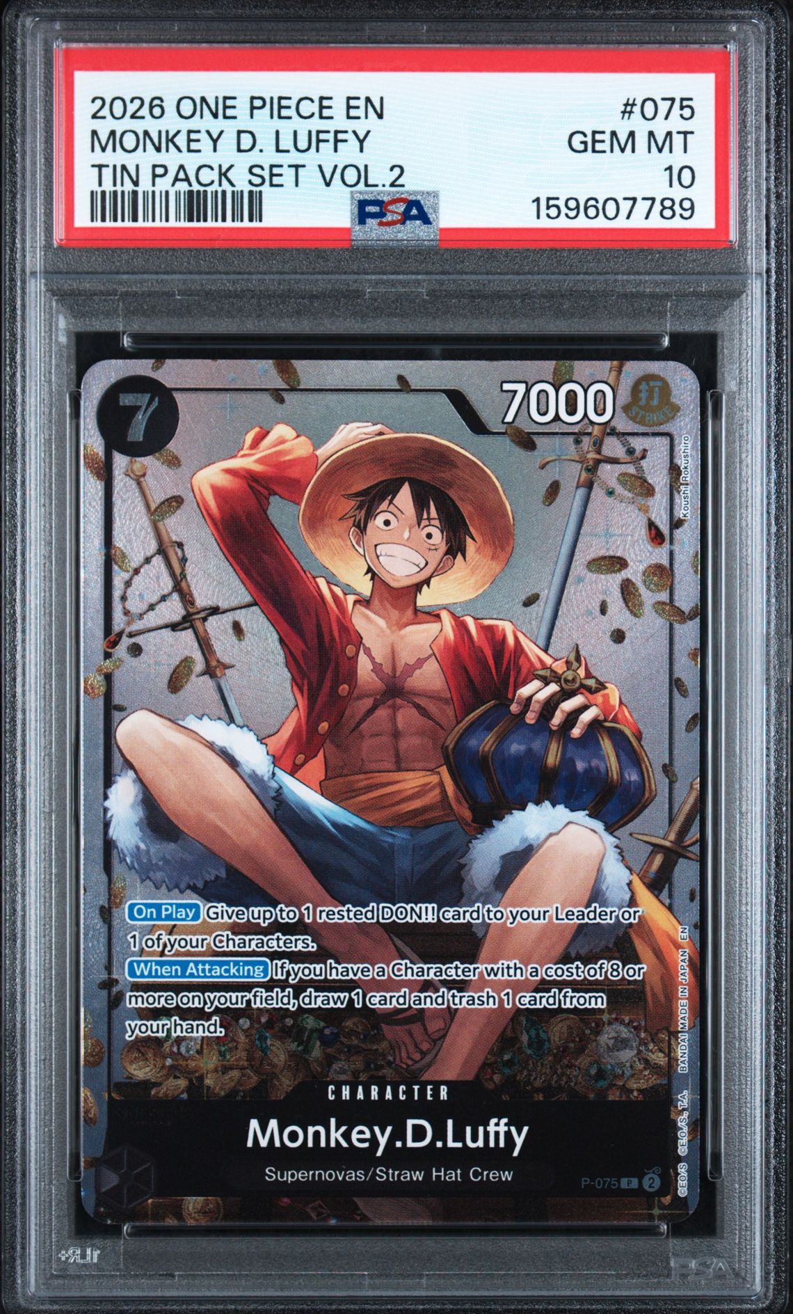 2026 One Piece Promos Monkey D. Luffy #075 (Tin Pack Set Vol.2) Gem Mt 10 front