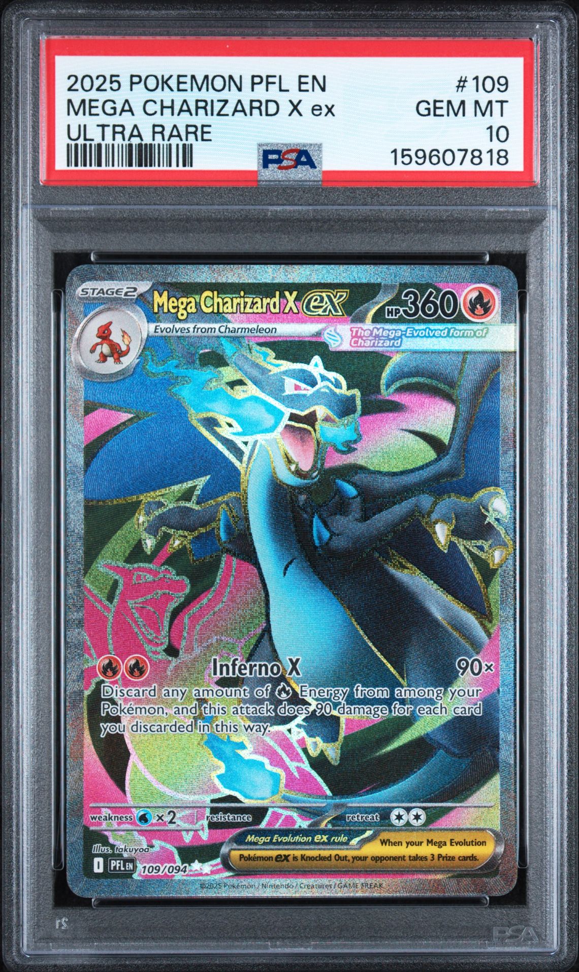 2025 Pokemon Pfl En-Phantasmal Flames Mega Charizard X Ex #109 (Ultra Rare) Gem Mt 10 front view - PSA graded GEM MT 10