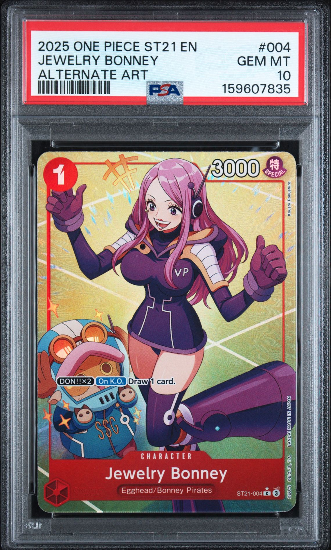 2025 One Piece Starter Deck St21-Ex Gear 5 Jewelry Bonney #004 (Alternate Art) Gem Mt 10 front view - PSA graded GEM MT 10