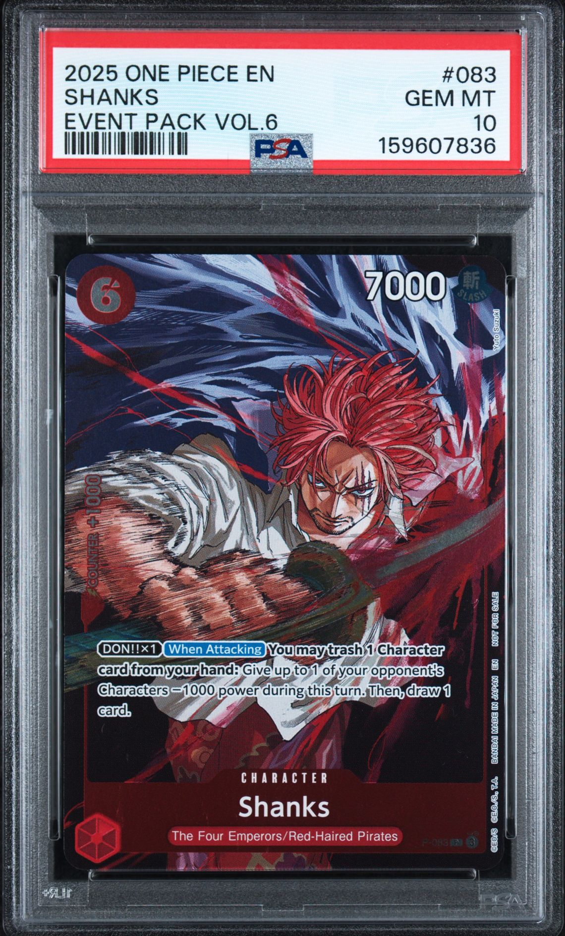 2025 One Piece Event Pack Vol.6 Shanks #083 Gem Mt 10 front view - PSA graded GEM MT 10