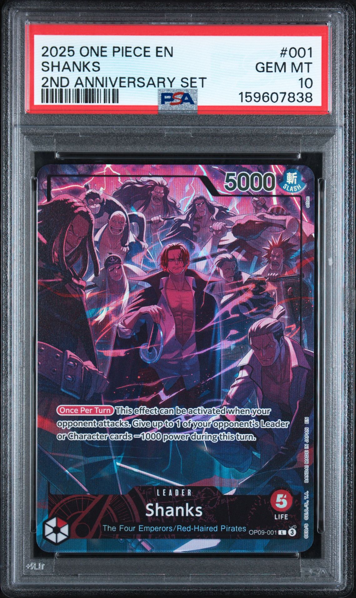 2025 One Piece English Version 2Nd Anniversary Set Shanks #001 Gem Mt 10 front view - PSA graded GEM MT 10