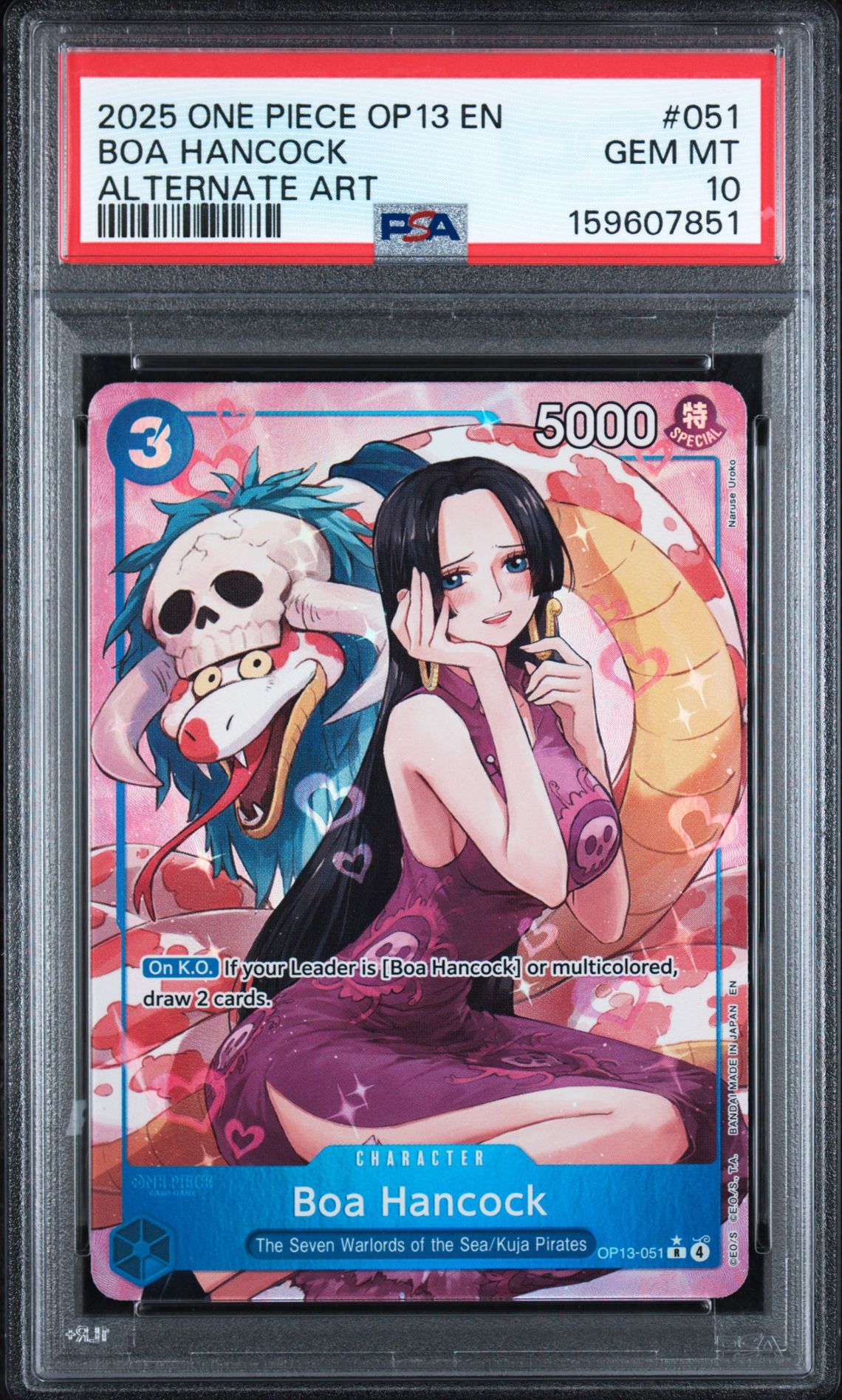 2025 One Piece Op13-Carrying On His Will Boa Hancock #051 (Alternate Art) Gem Mt 10 front view - PSA graded GEM MT 10