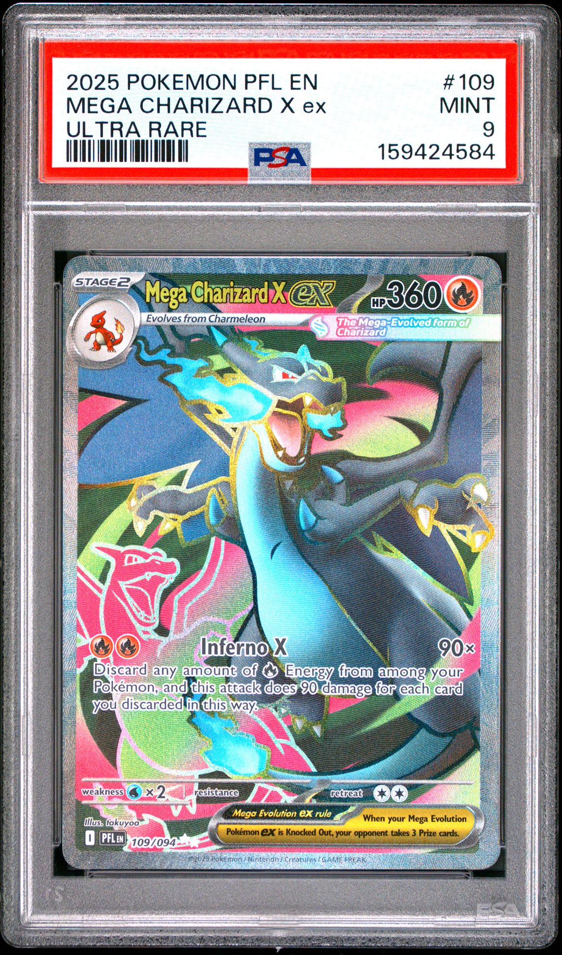 2025 Pokemon Pfl En-Phantasmal Flames Mega Charizard X Ex #109 (Ultra Rare) Mint 9 front