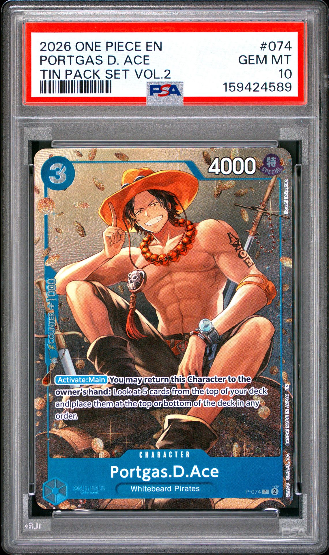 2026 ONE PIECE PROMOS PORTGAS D. ACE TIN PACK SET VOL.2 074 GEM MT 10 front
