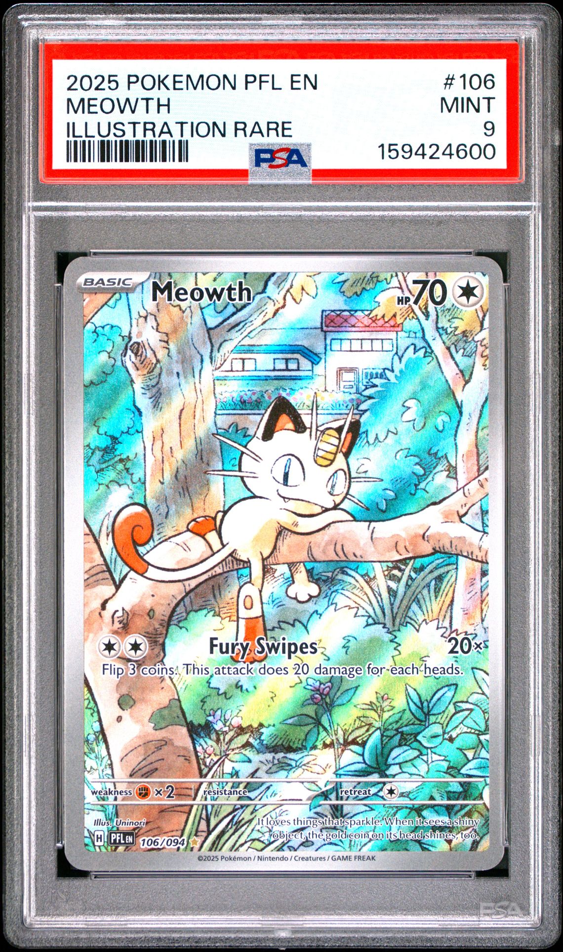 2025 Pokemon Pfl En-Phantasmal Flames Meowth #106 (Illustration Rare) Mint 9 front