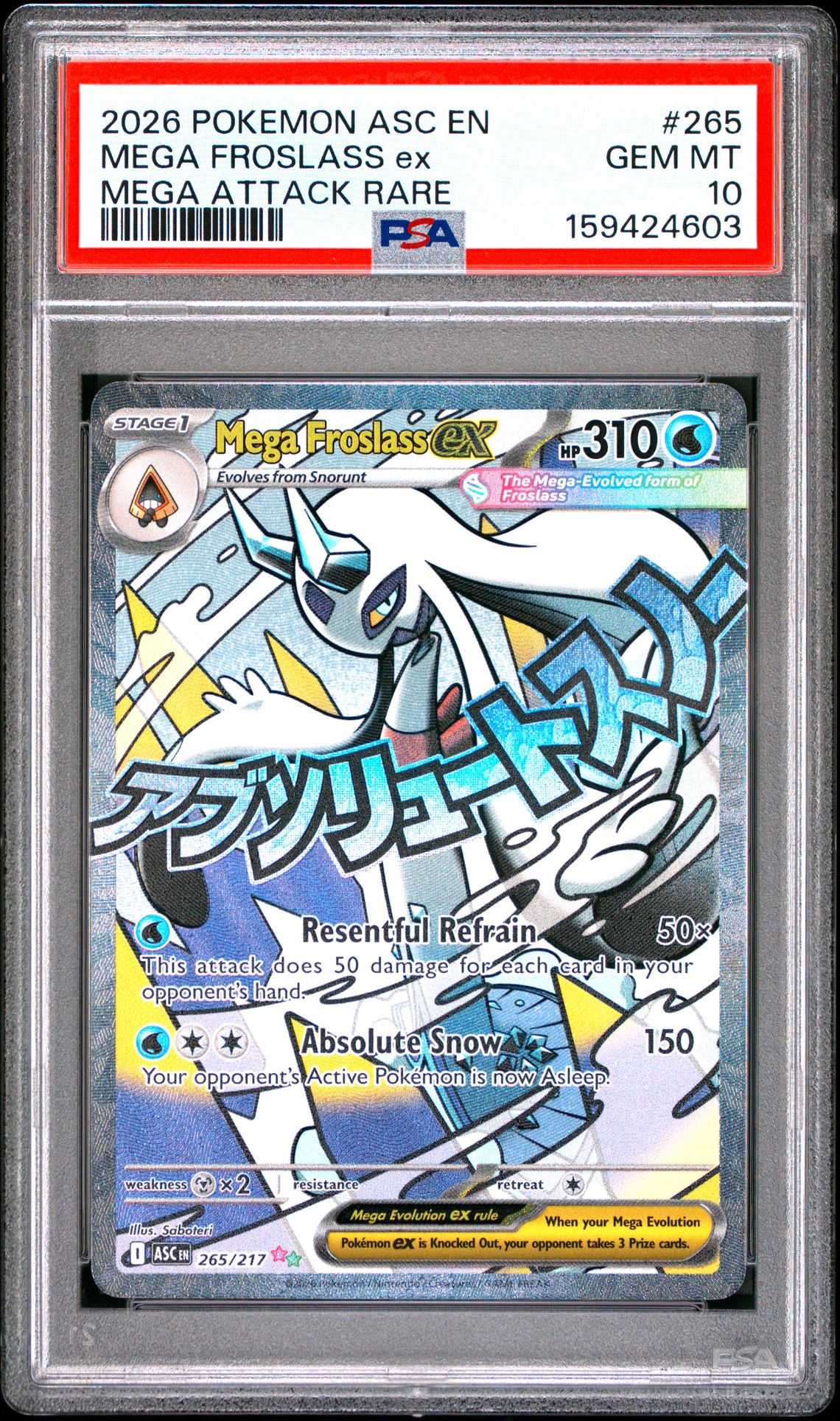 2026 Pokemon Asc En-Ascended Heroes Mega Froslass Ex #265 (Mega Attack Rare) Gem Mt 10 front view - PSA graded GEM MT 10
