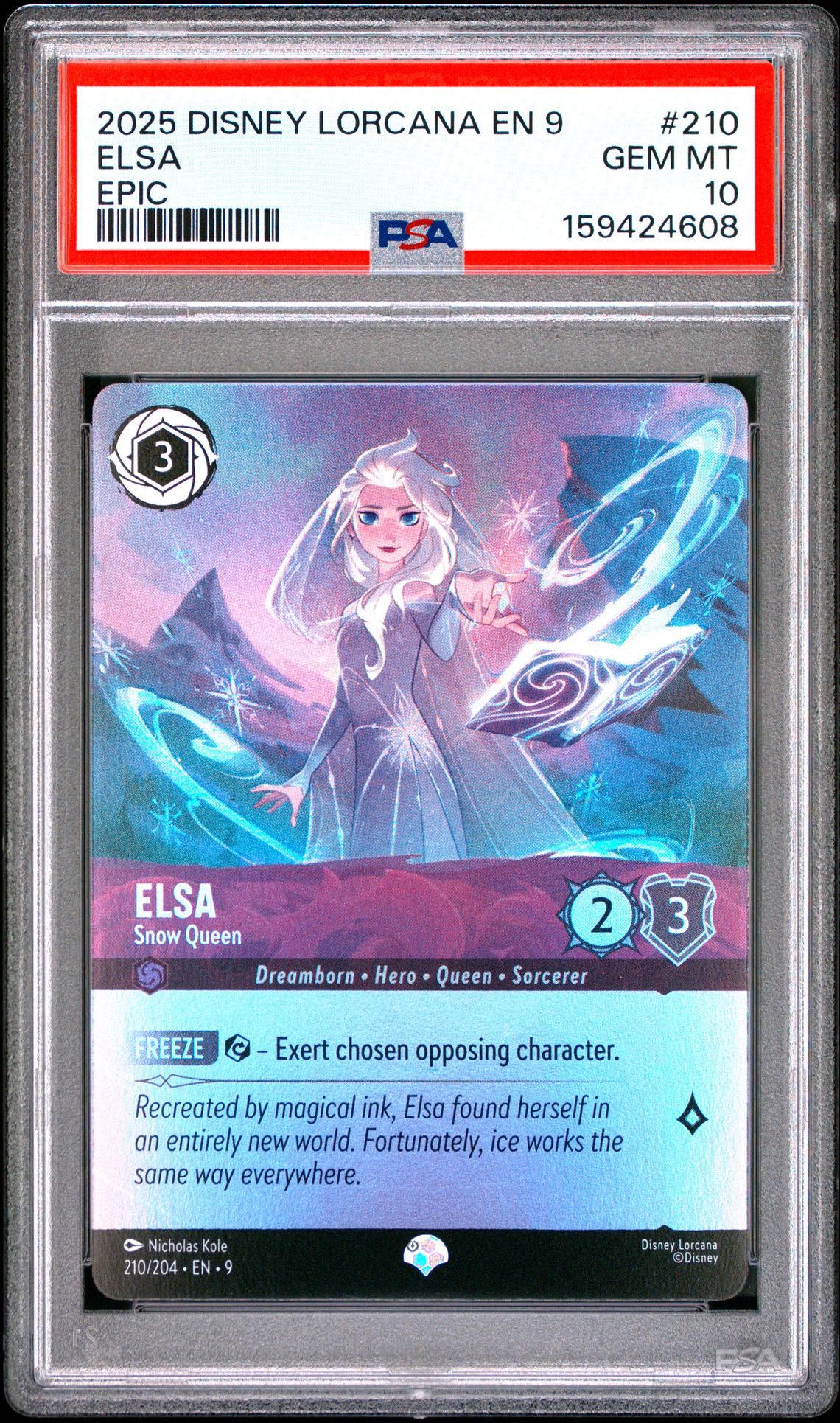 2025 Disney Lorcana En 9-Fabled Elsa #210 (Epic) Gem Mt 10 front view - PSA graded GEM MT 10