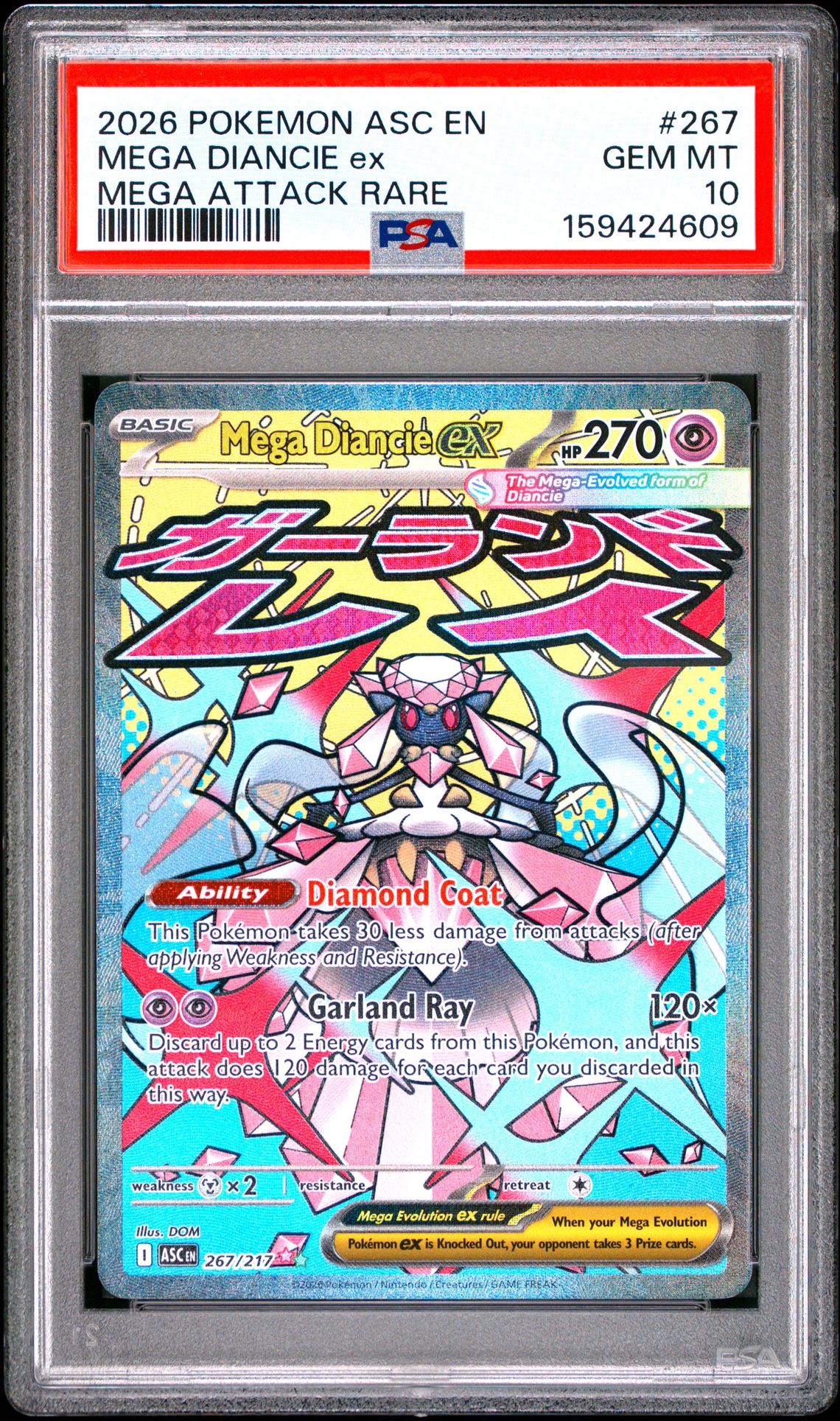 2026 Pokemon Asc En-Ascended Heroes Mega Diancie Ex #267 (Mega Attack Rare) Gem Mt 10 front view - PSA graded GEM MT 10