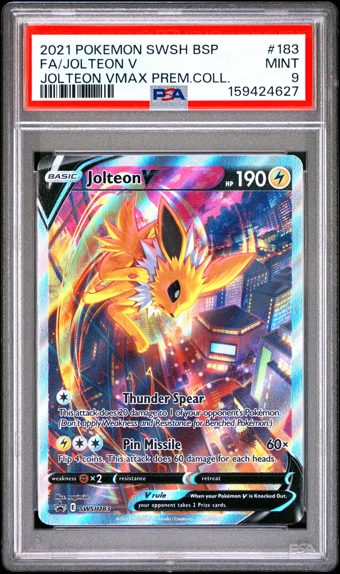 2021 Pokemon Swsh Black Star Promo Fa/Jolteon V #183 (Jolteon Vmax Prem.coll.) Mint 9 front