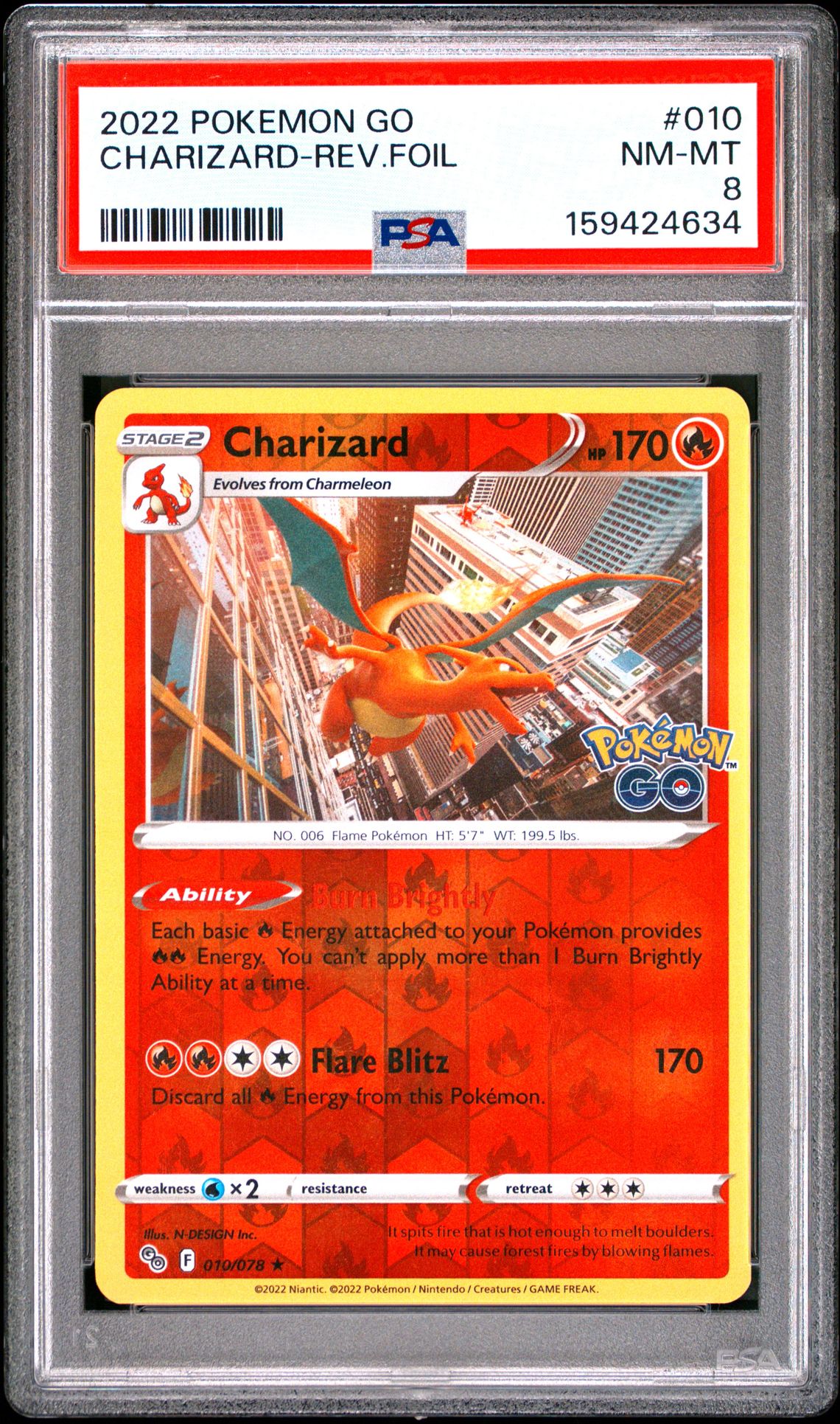2022 Pokemon Go Charizard-Rev.foil #010 Nm-Mt 8 front