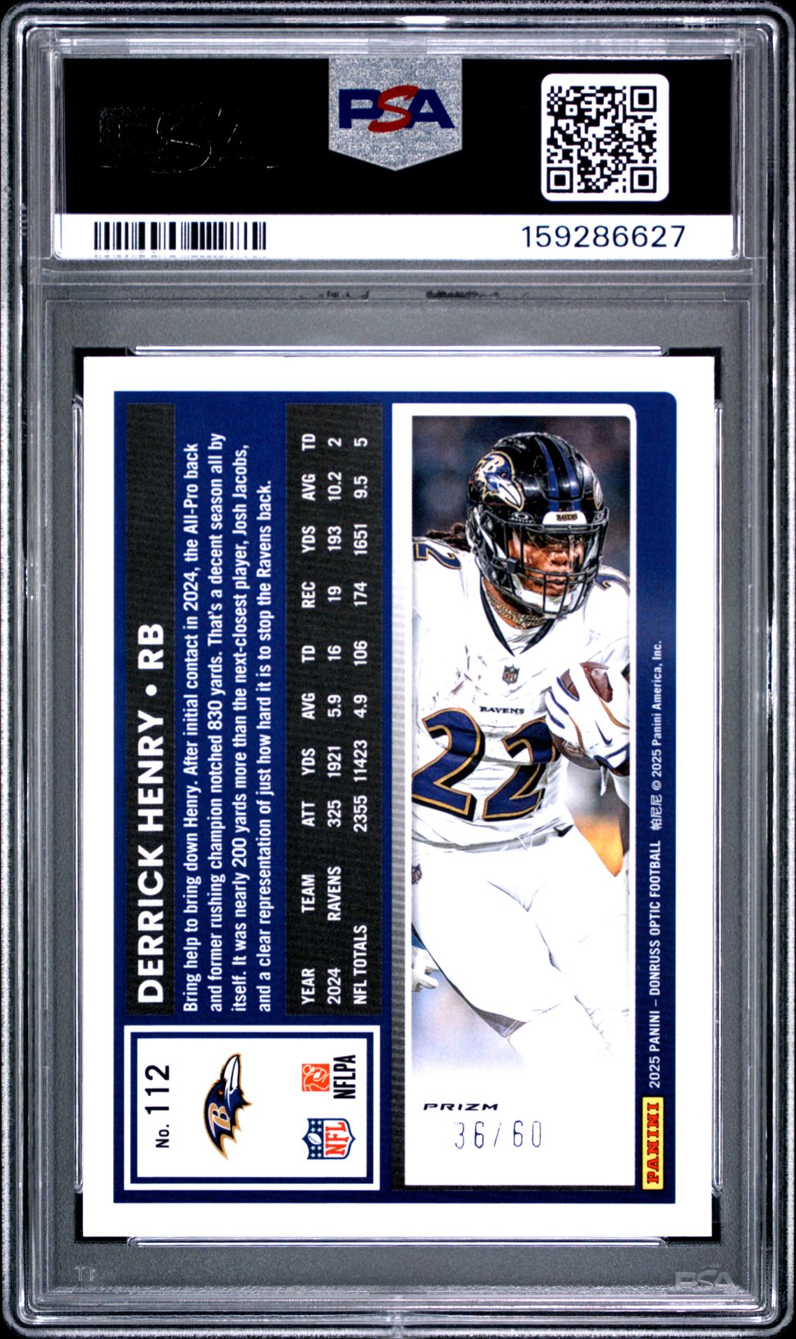 2025 Panini Donruss Optic Derrick Henry #112 (Purple) Mint 9 back