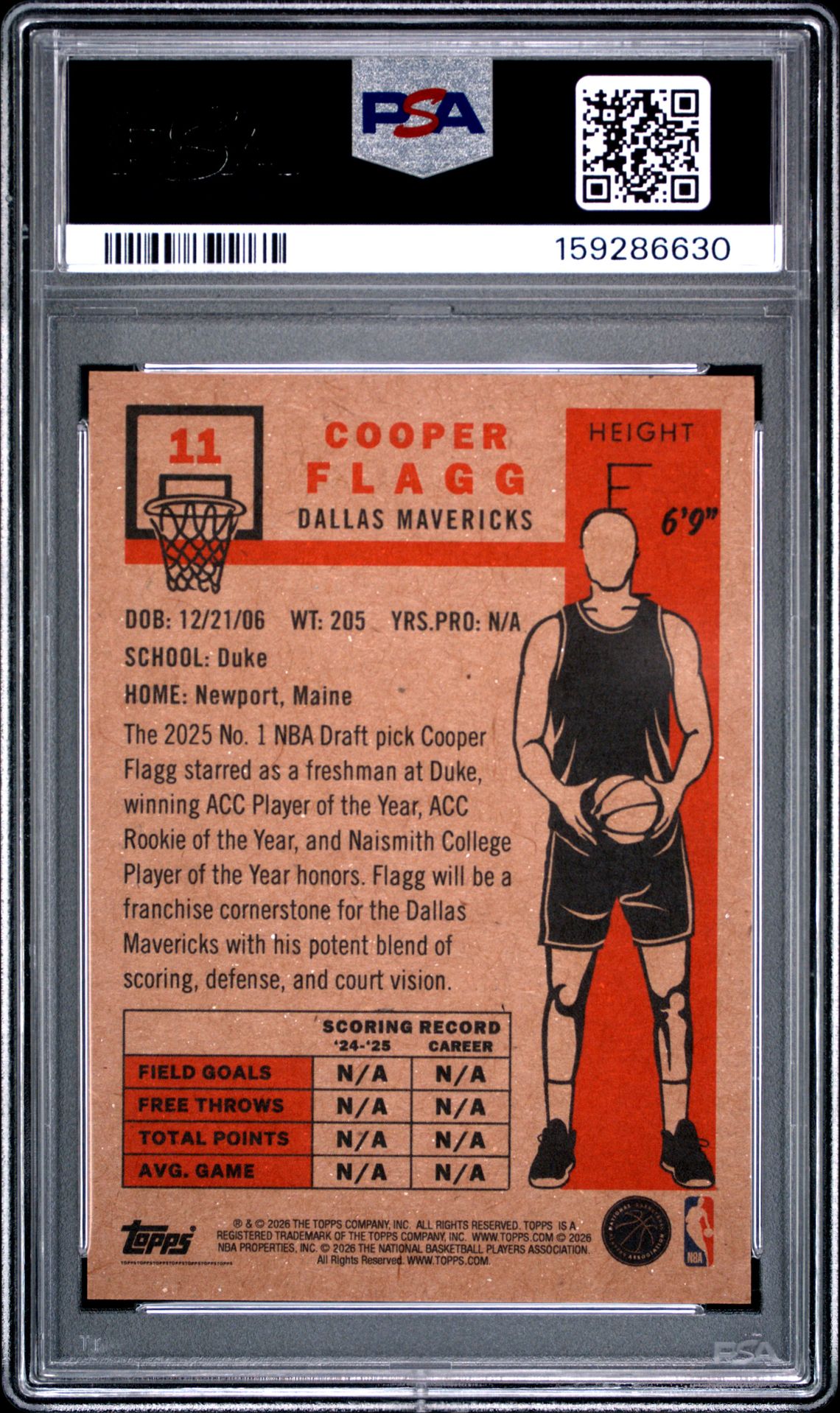 2026 Topps Living Cooper Flagg #11 Gem Mt 10 back view - PSA certificate #159286630