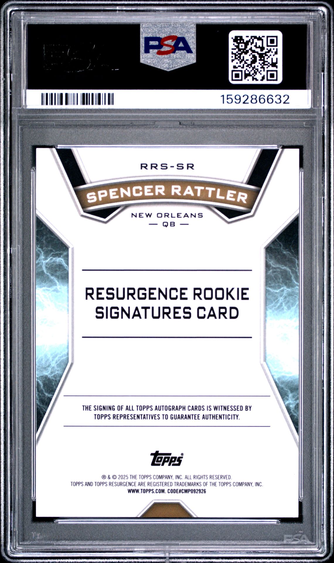2024 Topps Resurgence Resurgence Rookie Signatures Spencer Rattler #Rrssr (Rr Sig-Aqua Surge) Gem Mt 10 back
