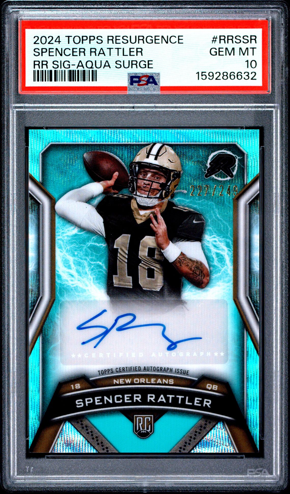 2024 Topps Resurgence Resurgence Rookie Signatures Spencer Rattler #Rrssr (Rr Sig-Aqua Surge) Gem Mt 10 front