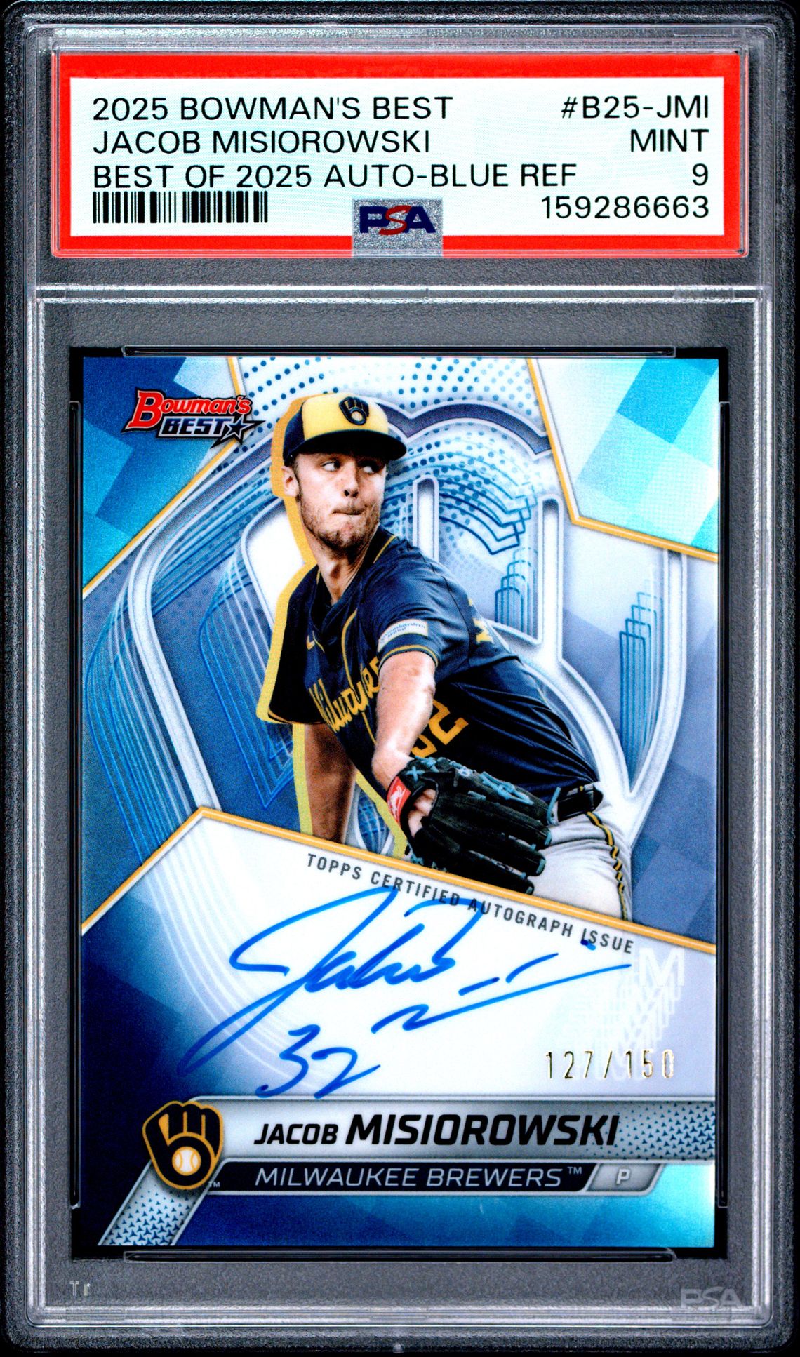 2025 Bowman's Best Best Of 2025 Autographs Jacob Misiorowski #B25-Jmi (Best Of 2025 Auto-Blue Ref) Mint 9 front