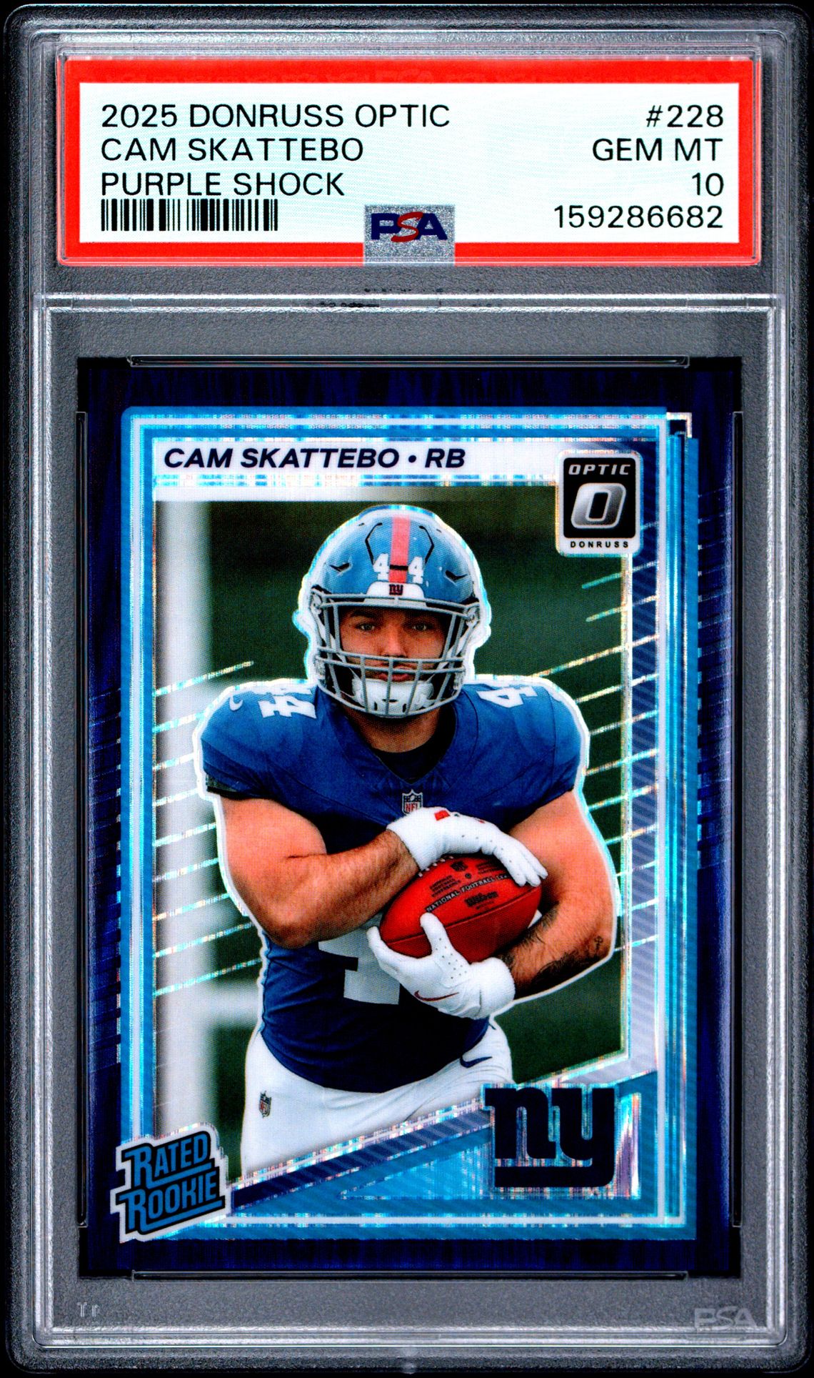 2025 Panini Donruss Optic Cam Skattebo #228 (Purple Shock) Gem Mt 10 front