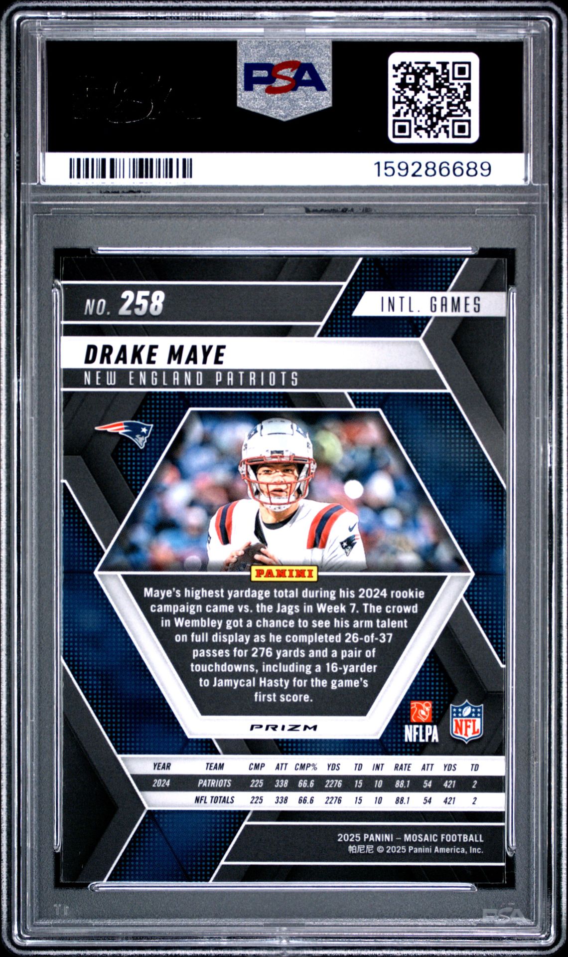 2025 PANINI MOSAIC DRAKE MAYE REACTIVE PURPLE 258 GEM MT 10 back