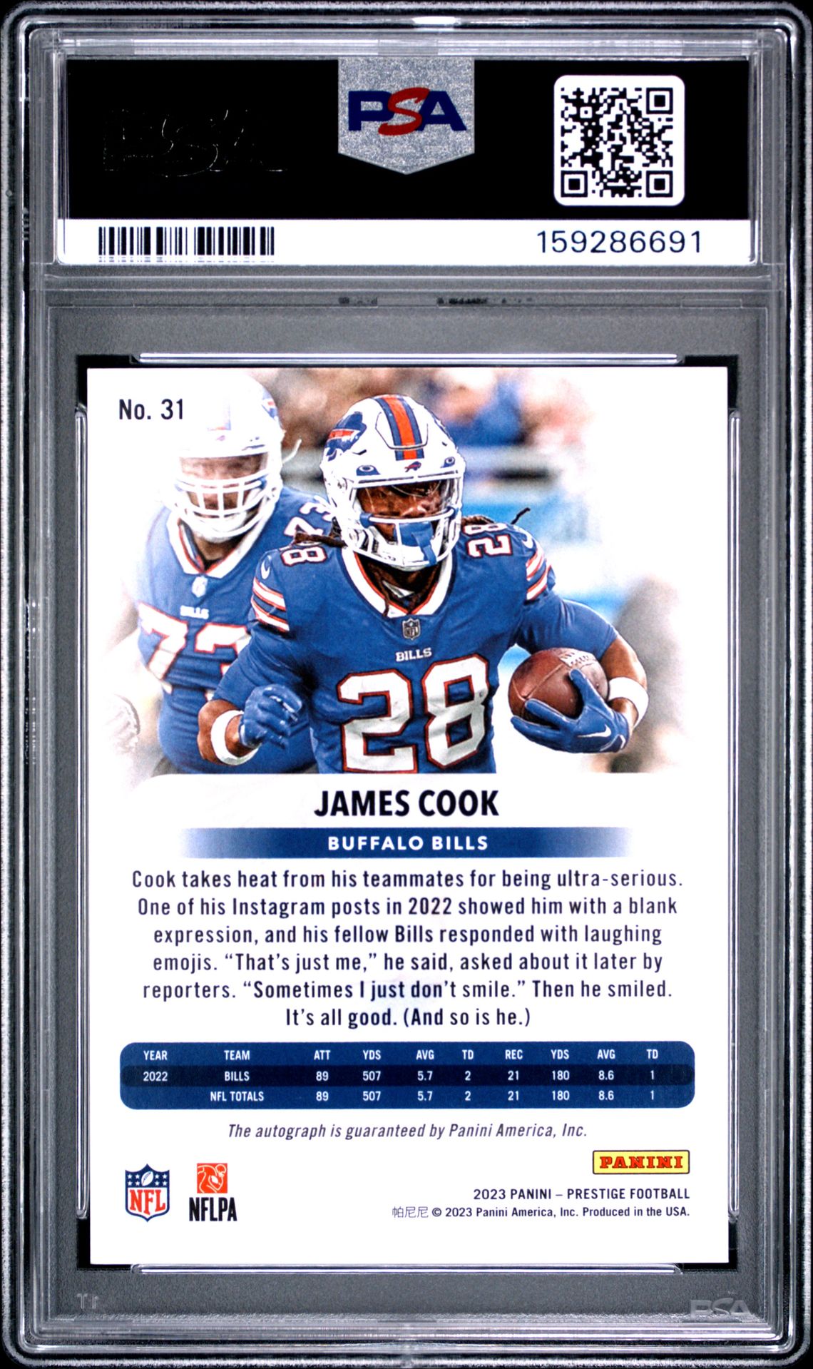 2023 Panini Prestige James Cook #31 (Sig-Pink Xtra Points Premium) Nm-Mt 8 back