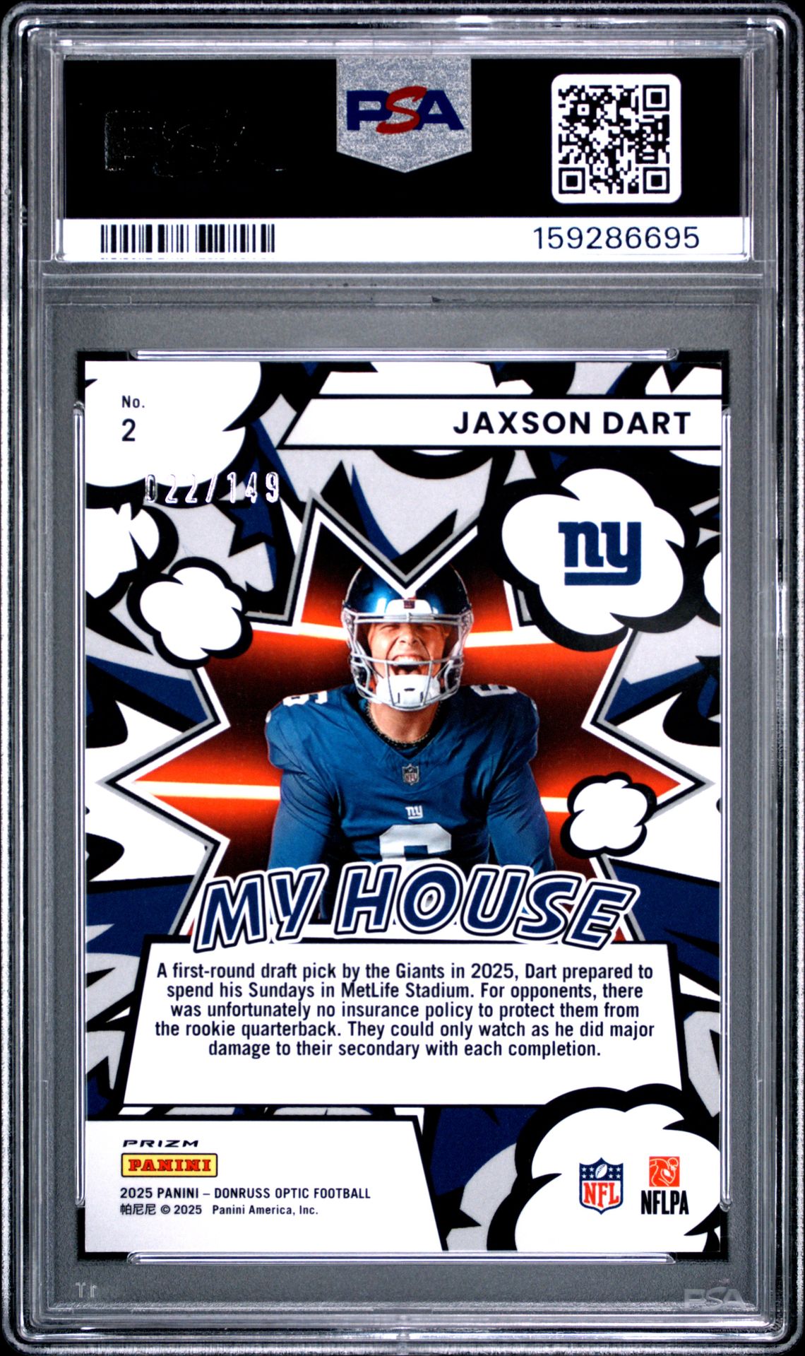 2025 Panini Donruss Optic My House Jaxson Dart #2 (My House-Black Pandora) Mint 9 back