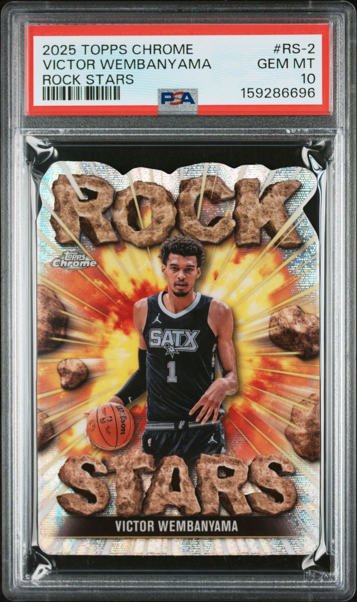 2025 Topps Chrome Rock Stars Victor Wembanyama #Rs-2 Gem Mt 10 front view - PSA graded GEM MT 10