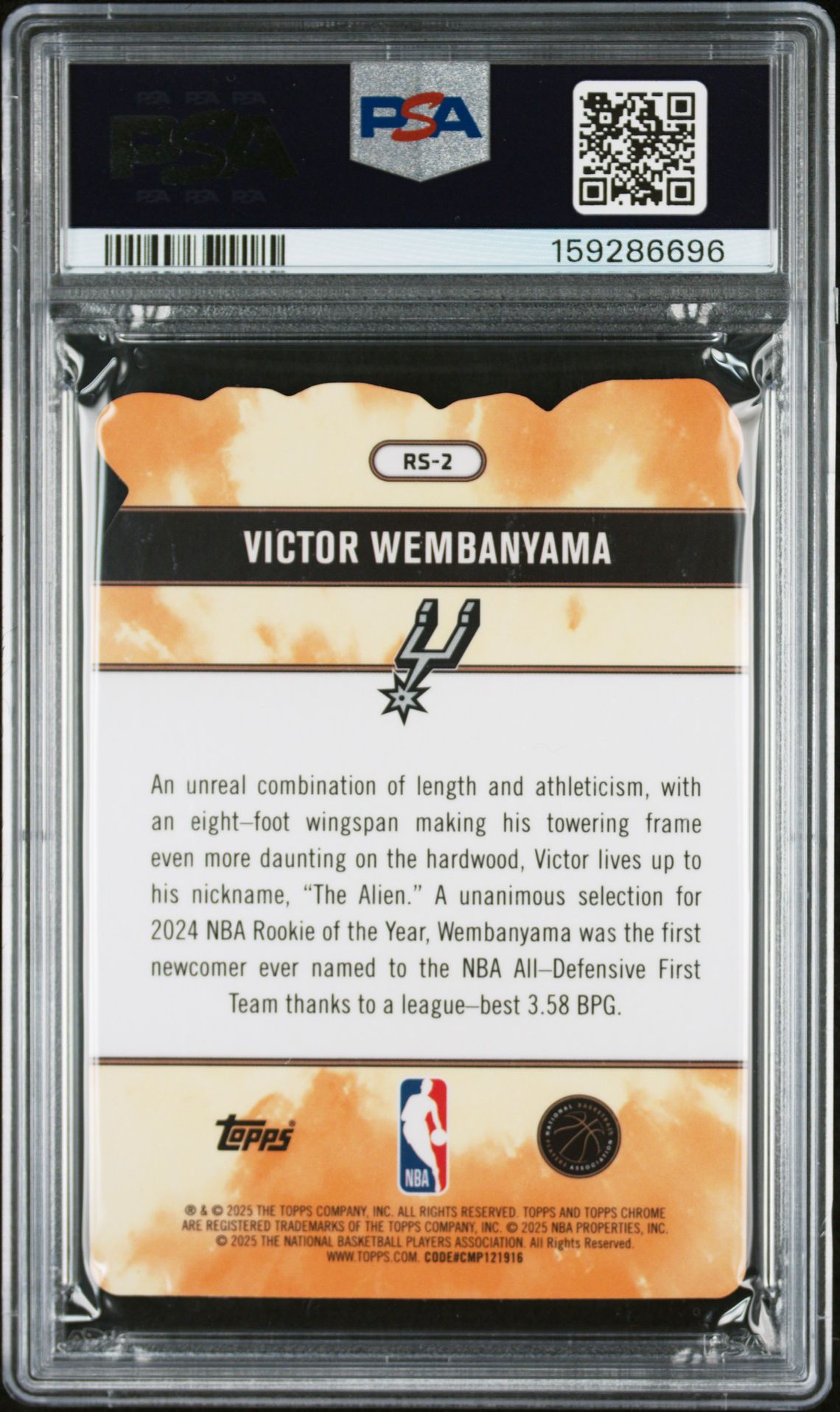 2025 Topps Chrome Rock Stars Victor Wembanyama #Rs-2 Gem Mt 10 back view - PSA certificate #159286696