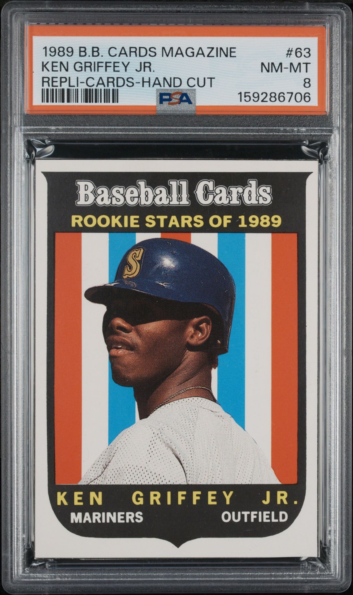 1989 Baseball Cards Magazine Repli-Cards Ken Griffey Jr. #63 (Repli-Cards-Hand Cut) Nm-Mt 8 front