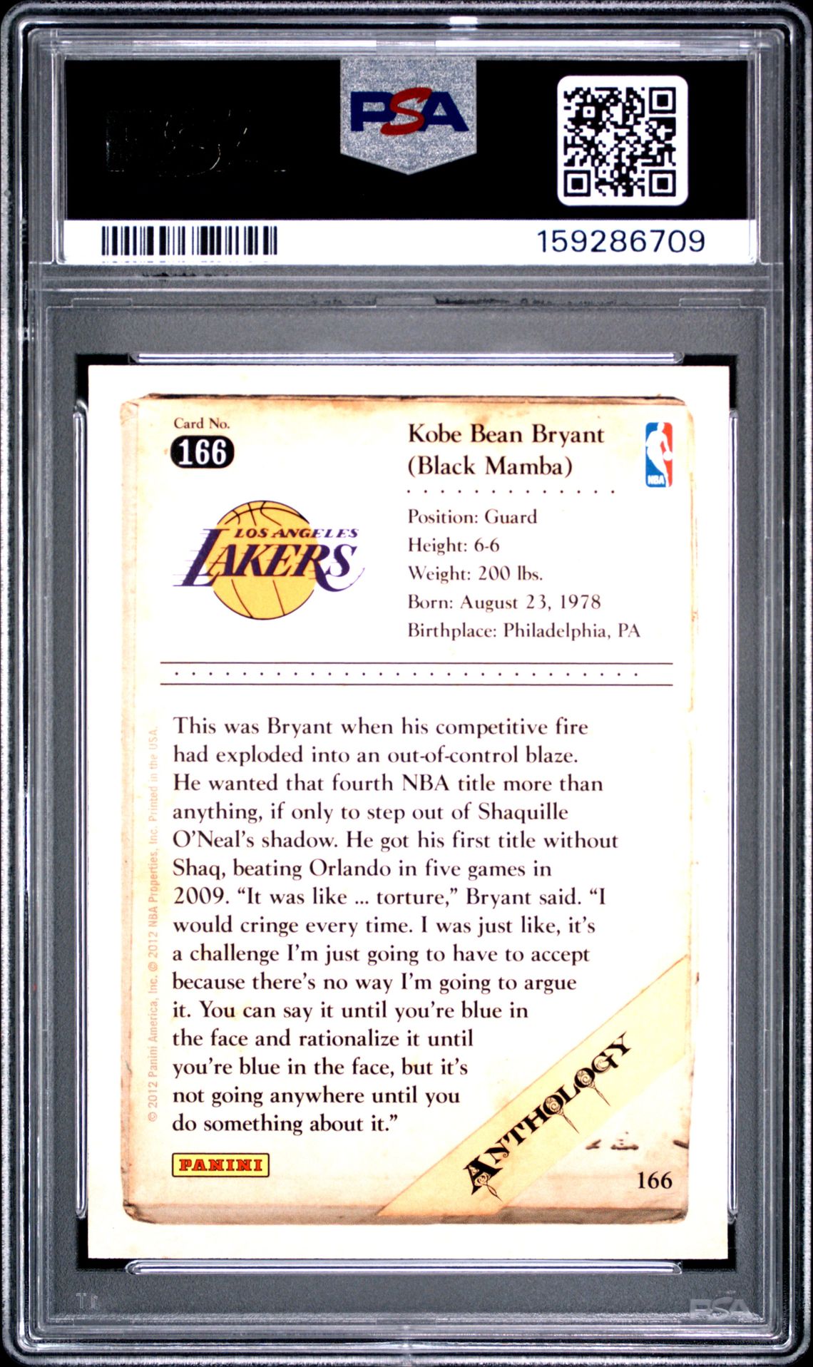 2012 Panini Kobe Anthology Kobe Bryant #166 (Kobe Anthology) Nm-Mt 8 back