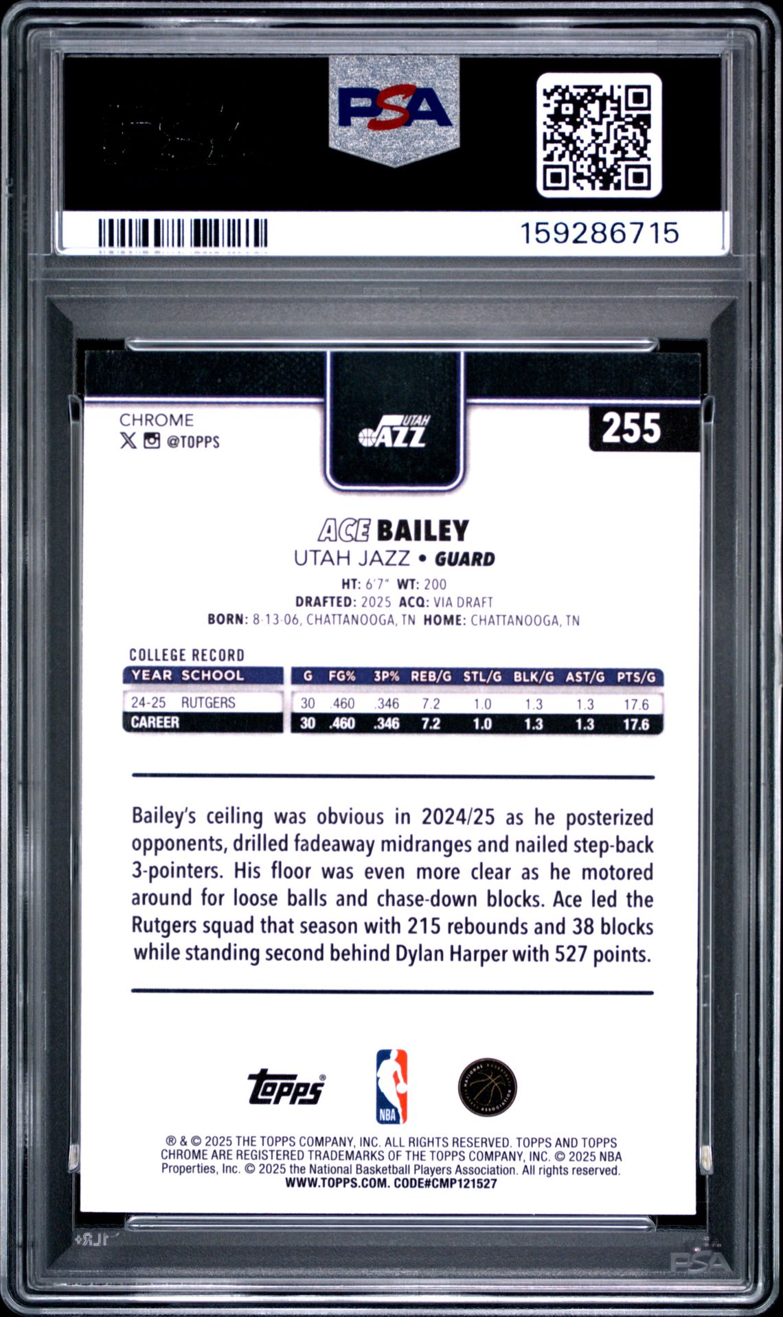 2025 Topps Chrome Ace Bailey #255 (X-Fractor) Nm 7 back