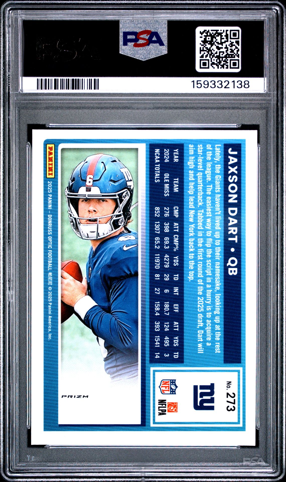 2025 Panini Donruss Optic Jaxson Dart #273 (Green Velocity) Mint 9 back