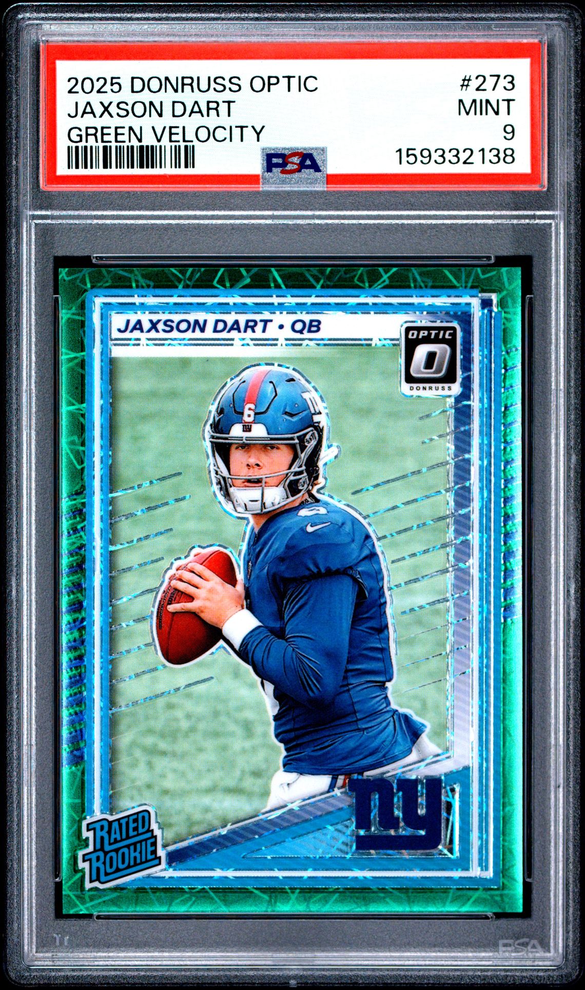 2025 Panini Donruss Optic Jaxson Dart #273 (Green Velocity) Mint 9 front
