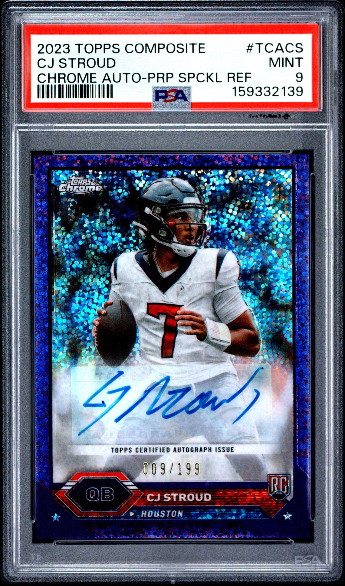 2023 Topps Composite Topps Chrome Autographs Cj Stroud #Tcacs (Chrome Auto-Prp Spckl Ref) Mint 9 front