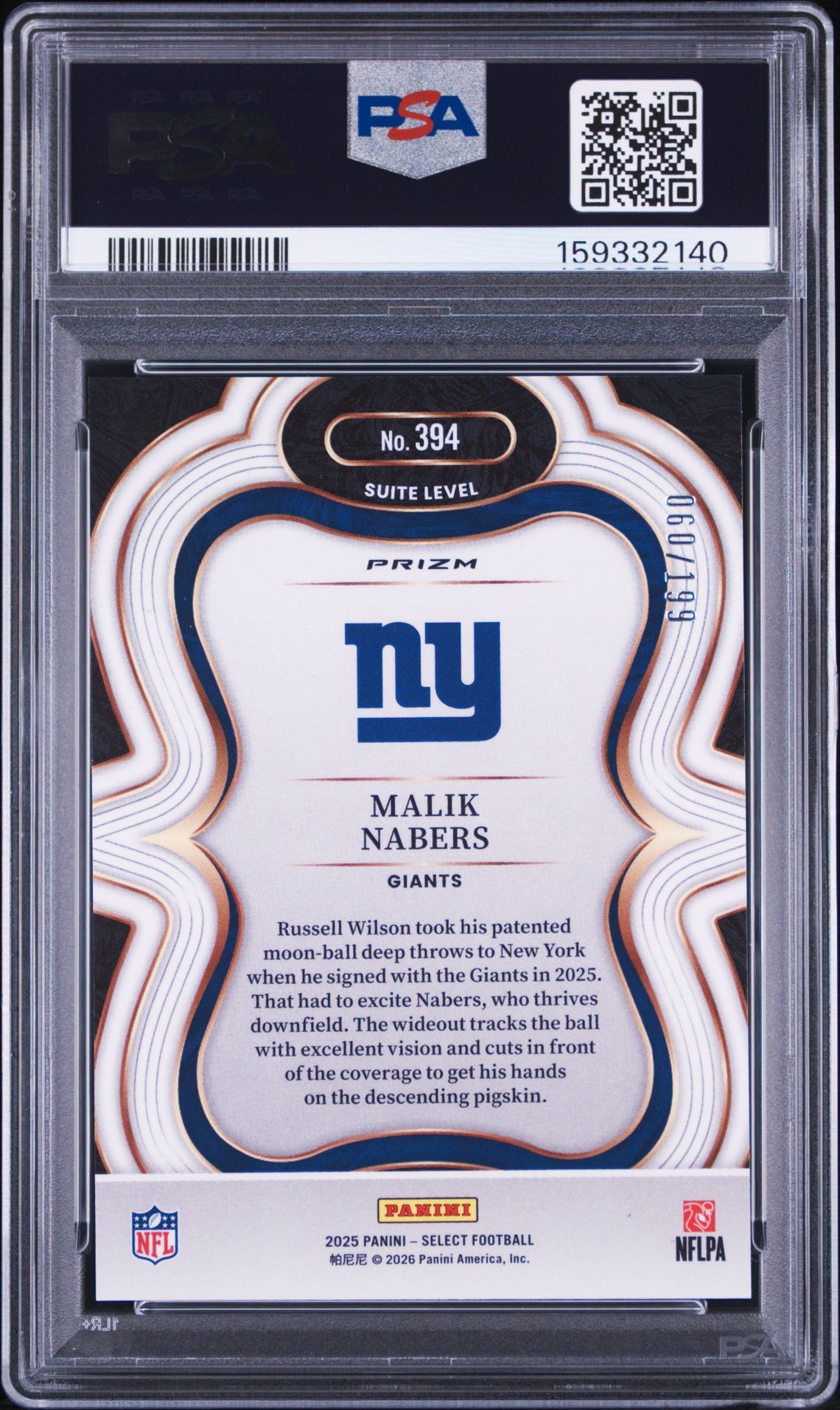 2025 Panini Select Malik Nabers #394 (Tri-Color Prizm) Mint 9 back