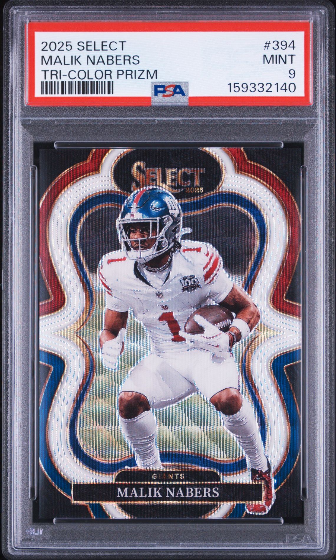 2025 Panini Select Malik Nabers #394 (Tri-Color Prizm) Mint 9 front