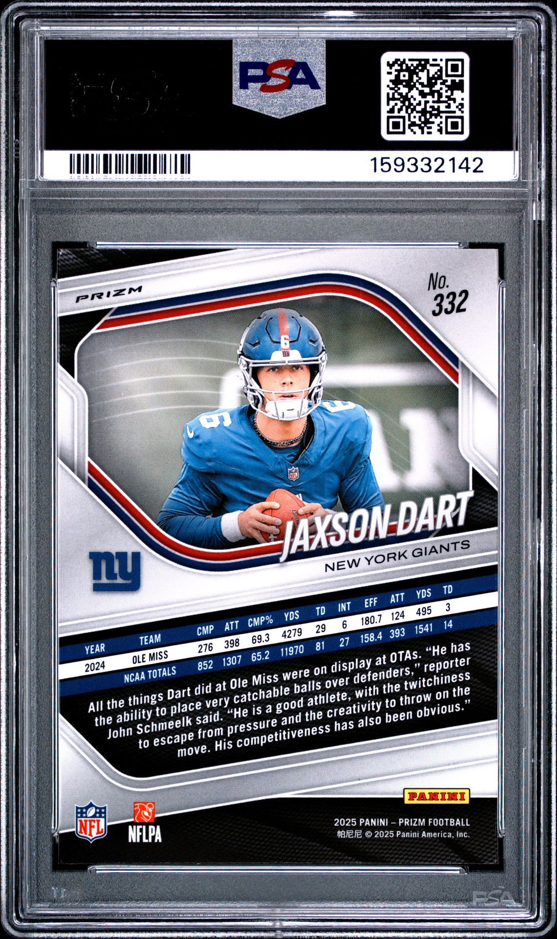 2025 Panini Prizm Jaxson Dart #332 (White Disco) Nm-Mt 8 back