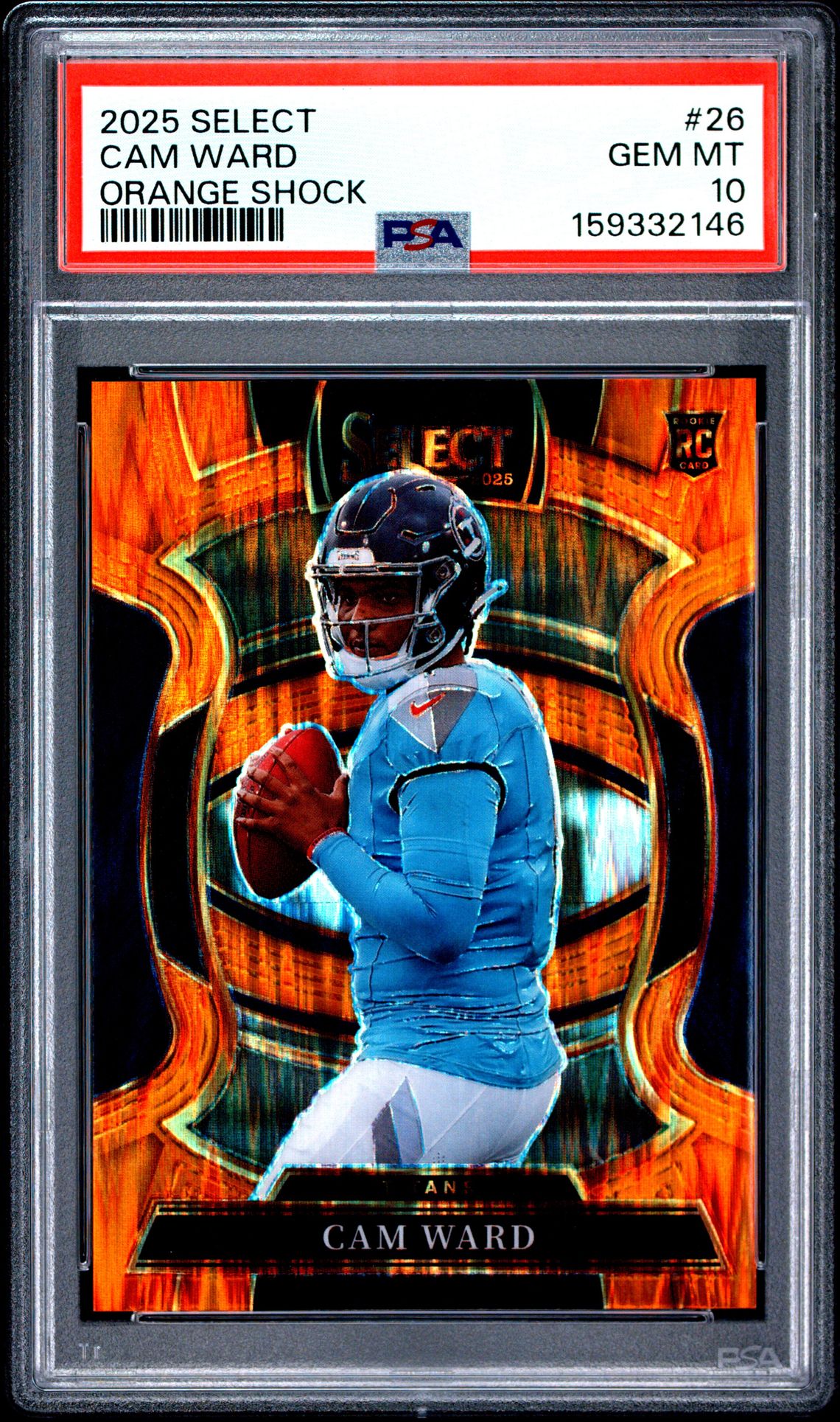 2025 Panini Select Cam Ward #26 (Orange Shock) Gem Mt 10 front view - PSA graded GEM MT 10