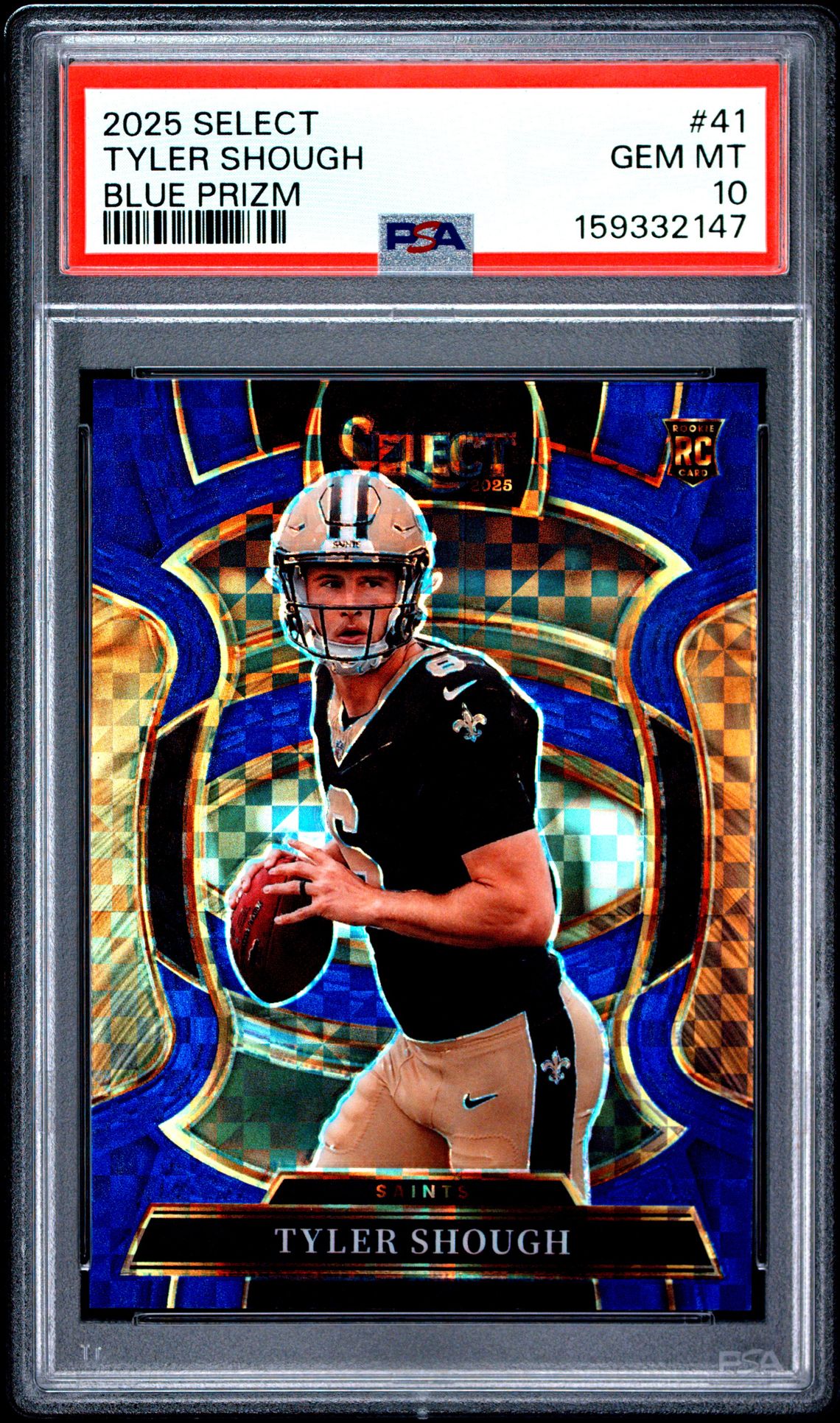 2025 Panini Select Tyler Shough #41 (Blue Prizm) Gem Mt 10 front view - PSA graded GEM MT 10