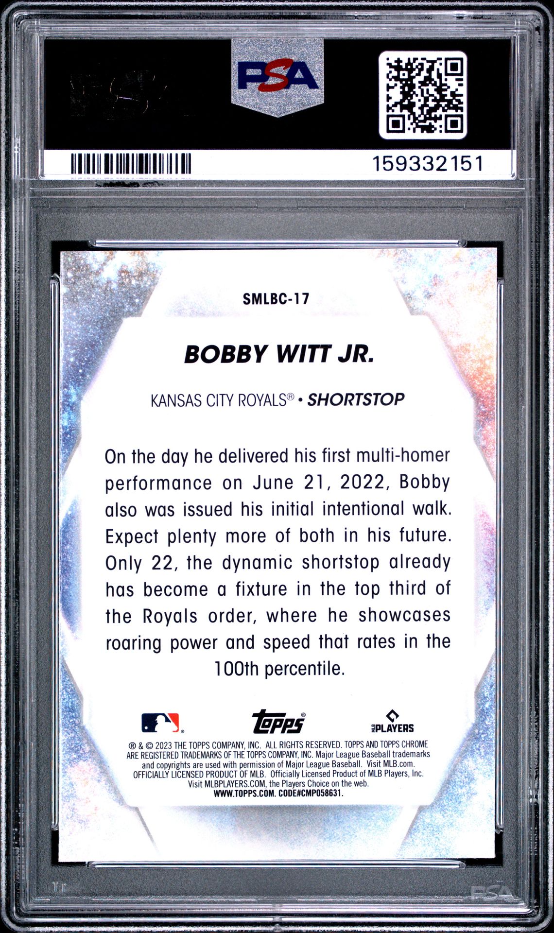 2023 Topps Stars Of The Mlb Chrome Bobby Witt Jr. #Smlbc17 (Stars Of The Mlb Chrome) Nm-Mt 8 back
