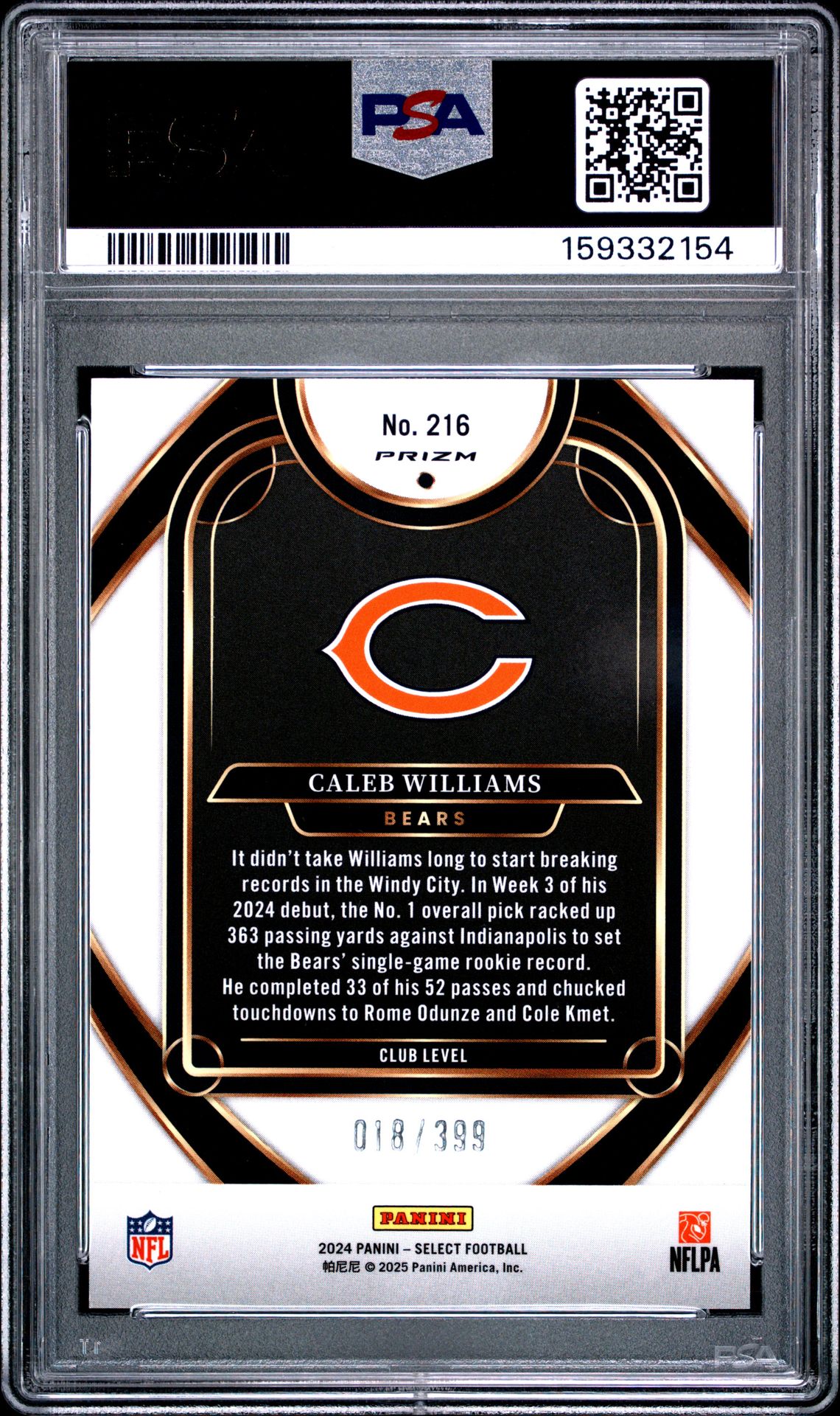 2024 Panini Select Caleb Williams #216 (Orange Shock) Mint 9 back