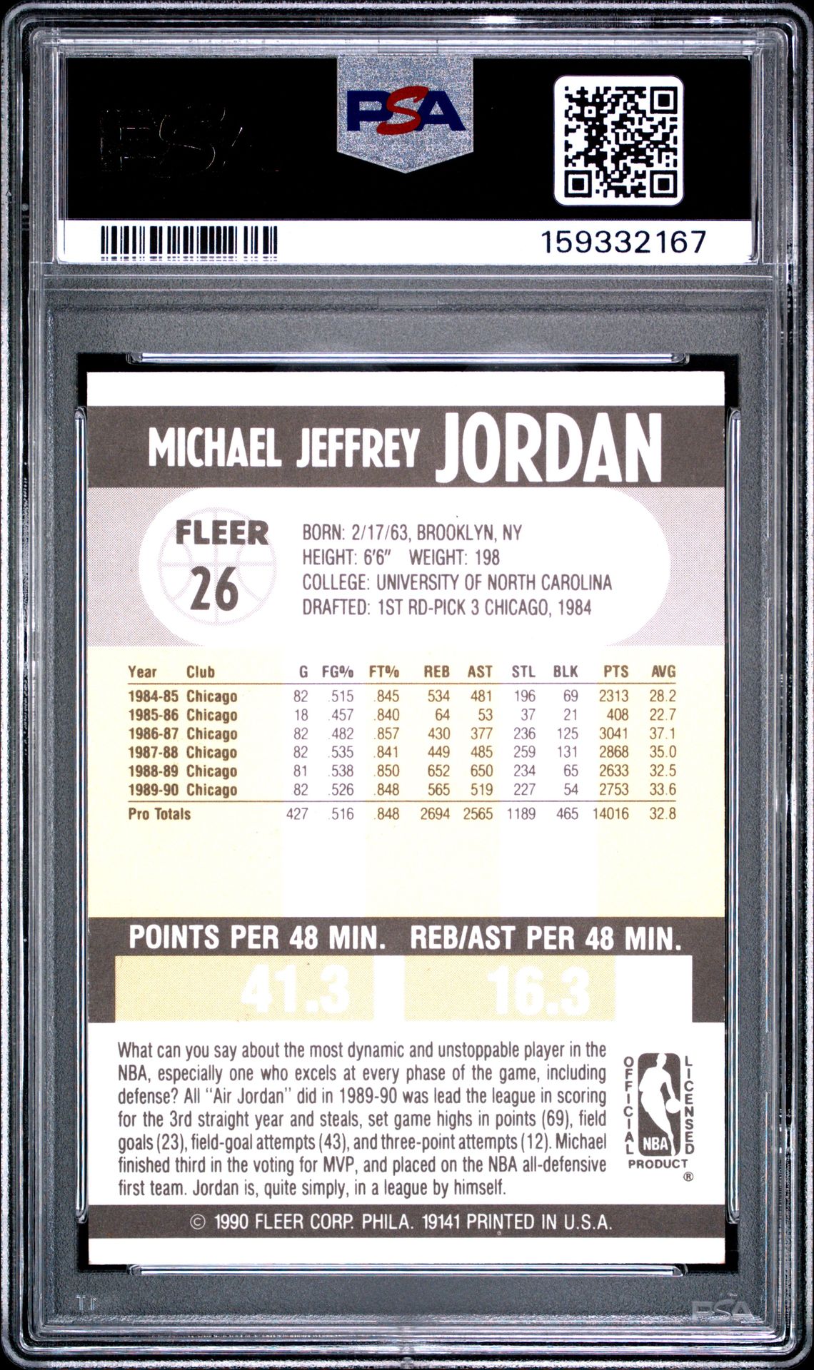 1990 Fleer Michael Jordan #26 Mint 9 back