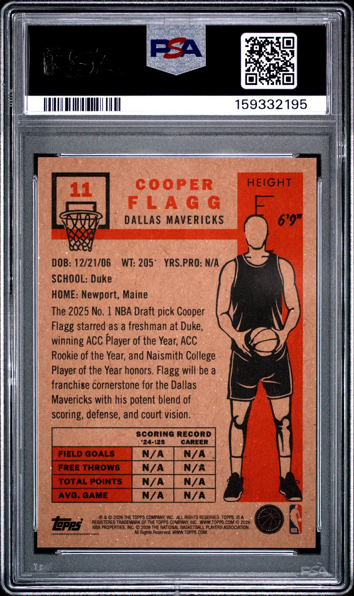 2026 Topps Living Cooper Flagg #11 Gem Mt 10 back view - PSA certificate #159332195