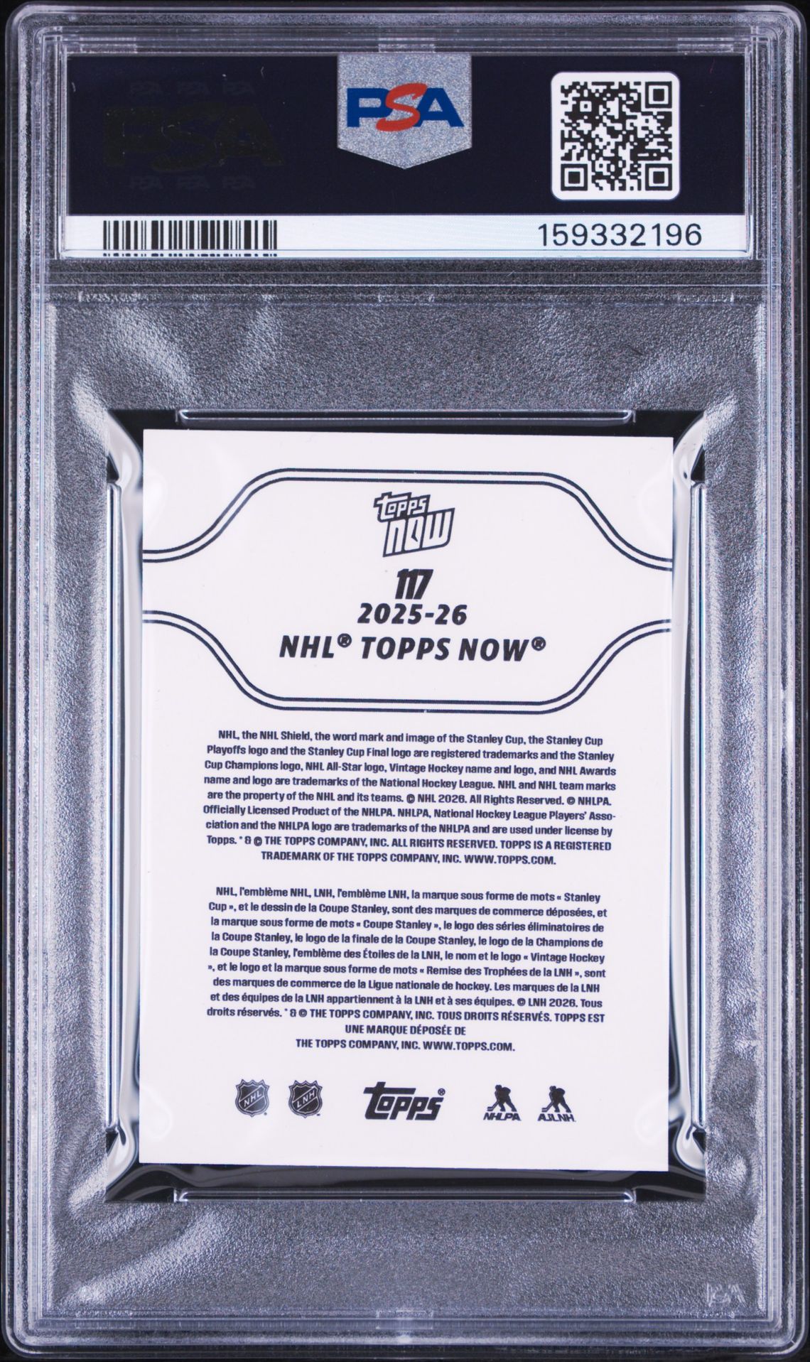 2025 Topps Now Nhl Stickers Matthew Schaefer #117 Gem Mt 10 back view - PSA certificate #159332196