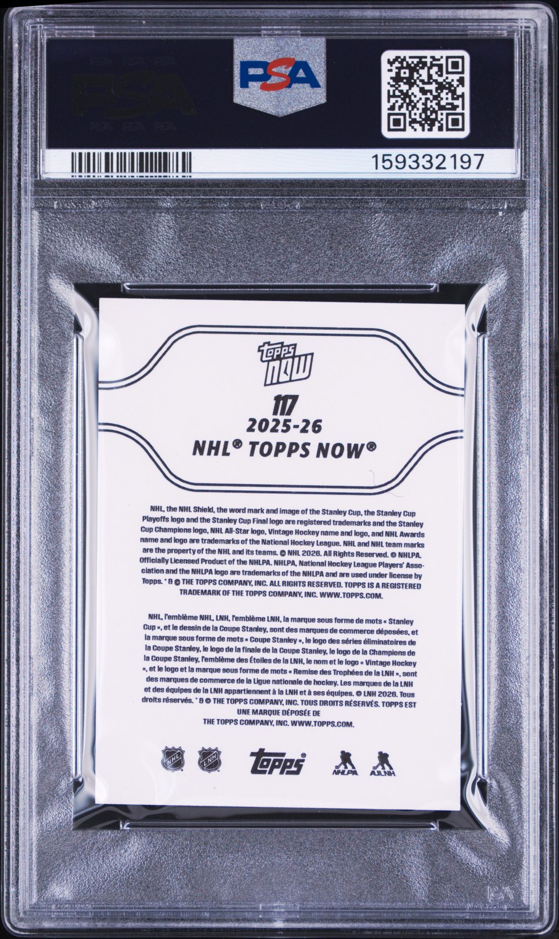 2025 Topps Now Nhl Stickers Matthew Schaefer #117 Gem Mt 10 back view - PSA certificate #159332197