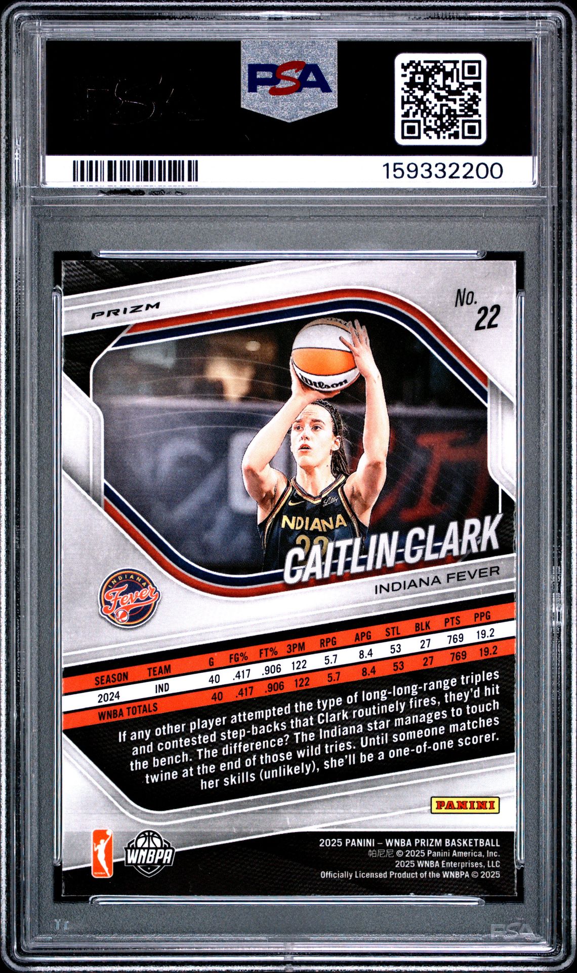 2025 Panini Prizm Wnba Caitlin Clark #22 (Ice) Mint 9 back