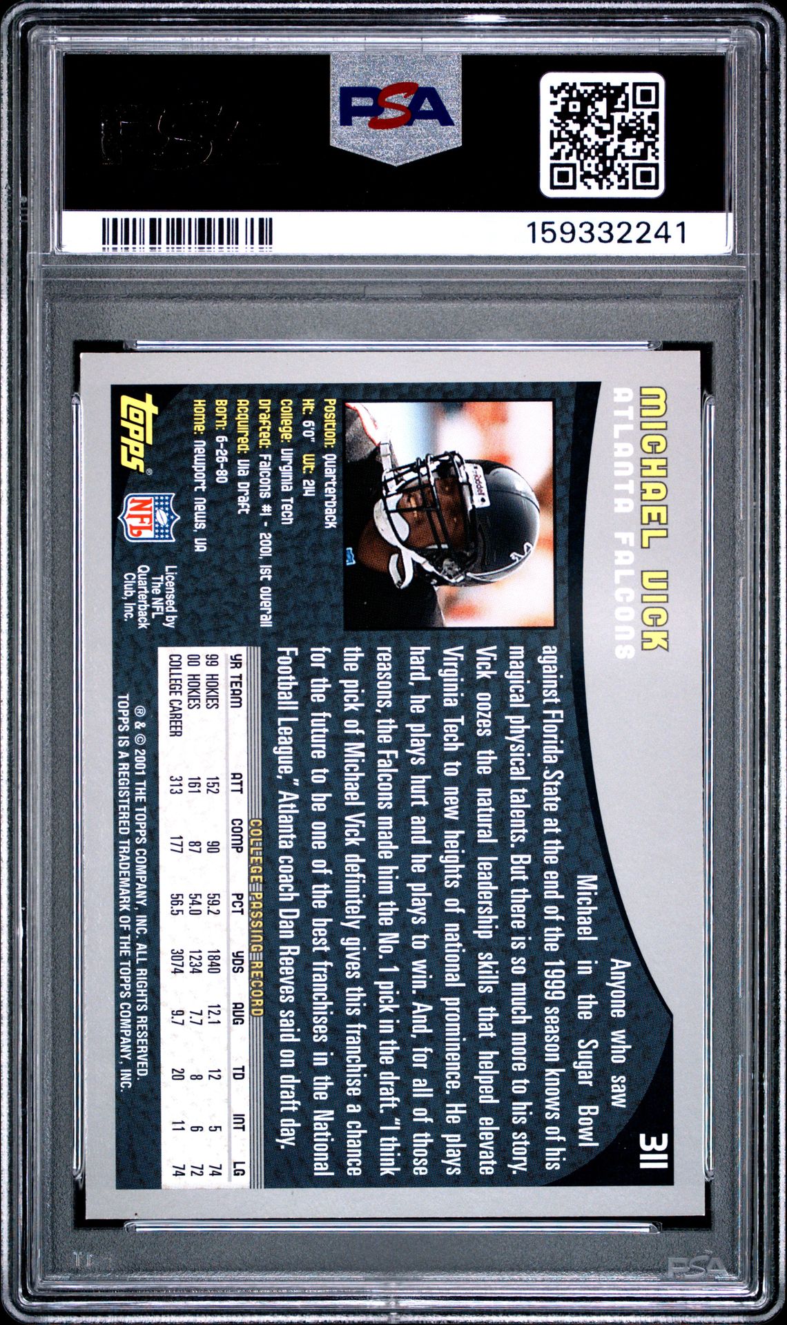2001 Topps Michael Vick #311 Mint 9 back