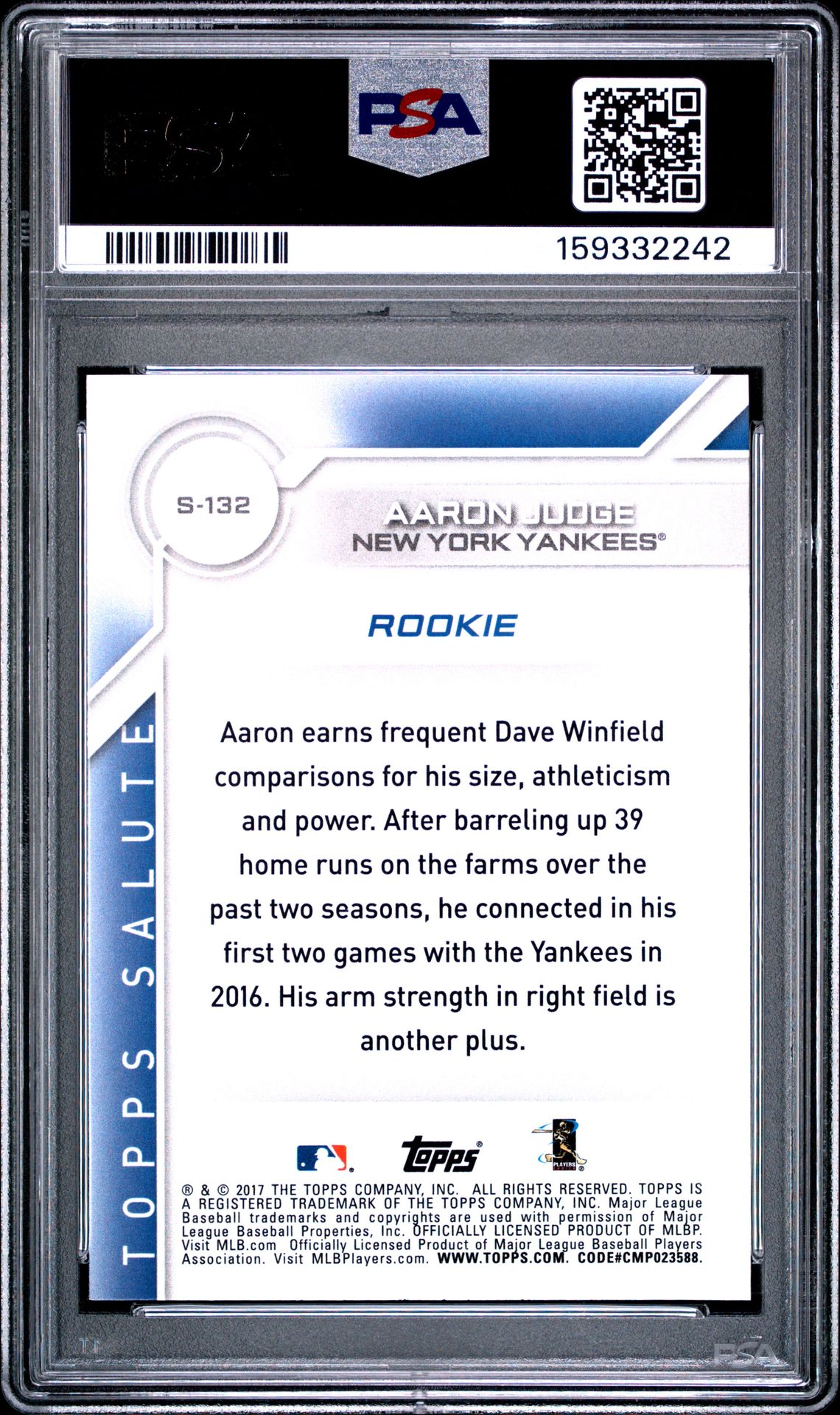 2017 Topps Salute Aaron Judge #S-132 Gem Mt 10 back
