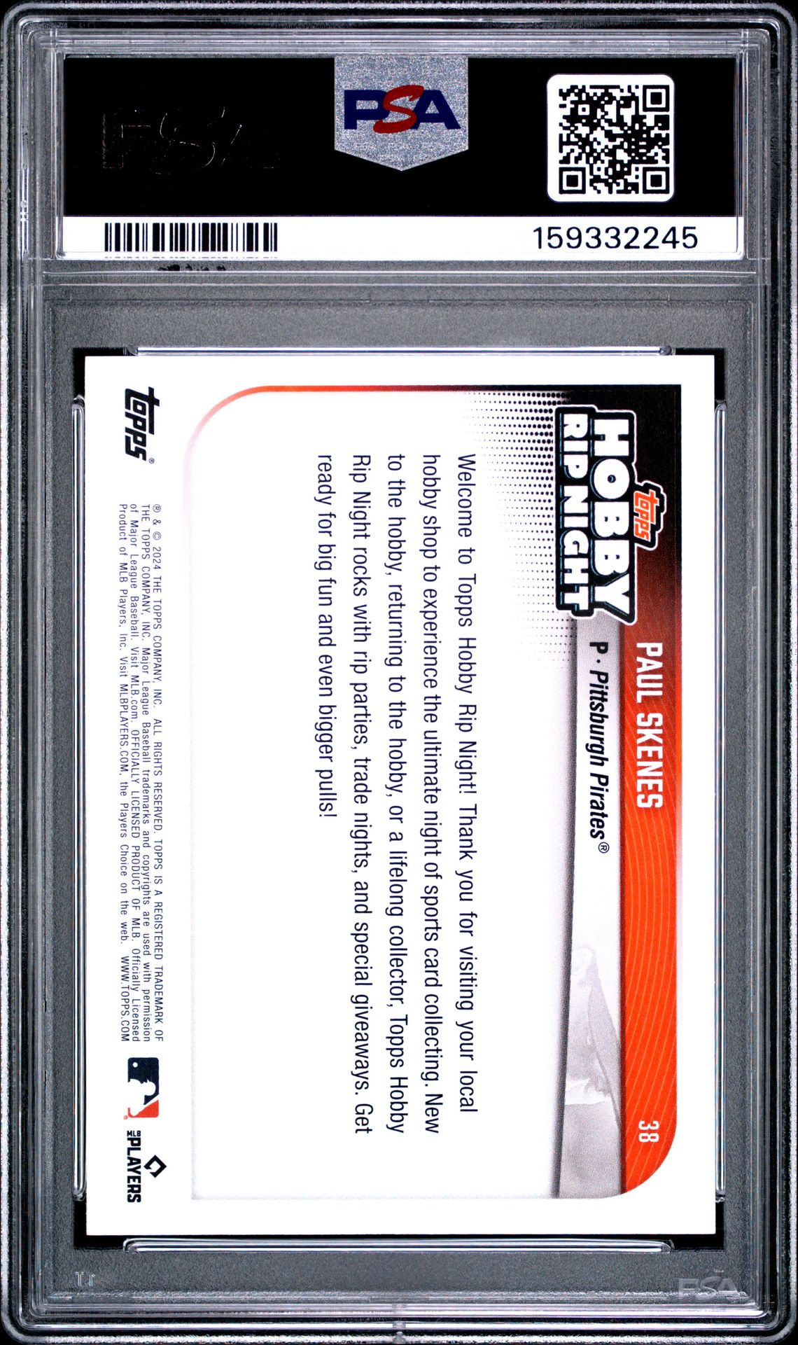 2024 Topps Hobby Rip Night Paul Skenes #38 Mint 9 back